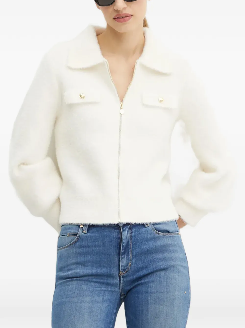 Morgan zip-up knit sweater - Bianco