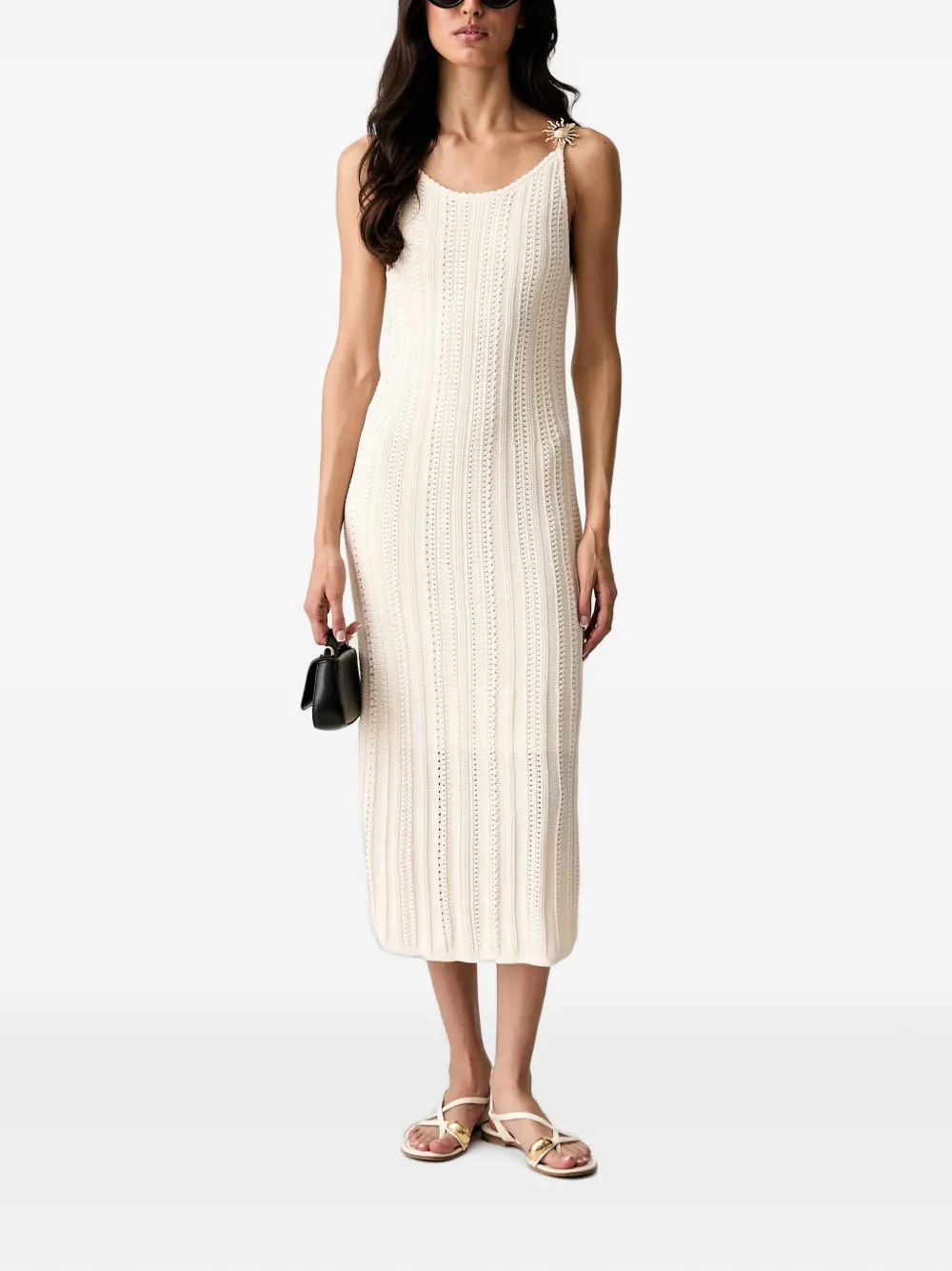 Morgan Pointellegebreide midi-jurk met zondetail Beige