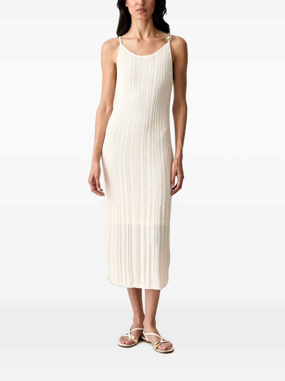 Morgan Sun-detail Pointelle-knit Midi Dress In Neutrals