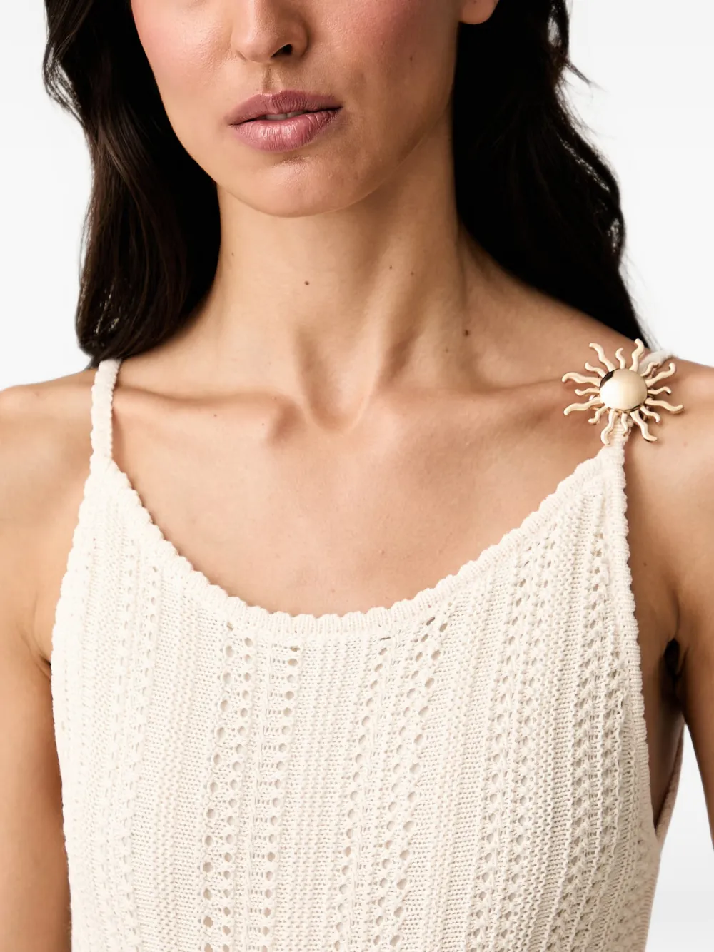 Morgan Pointellegebreide midi-jurk met zondetail Beige