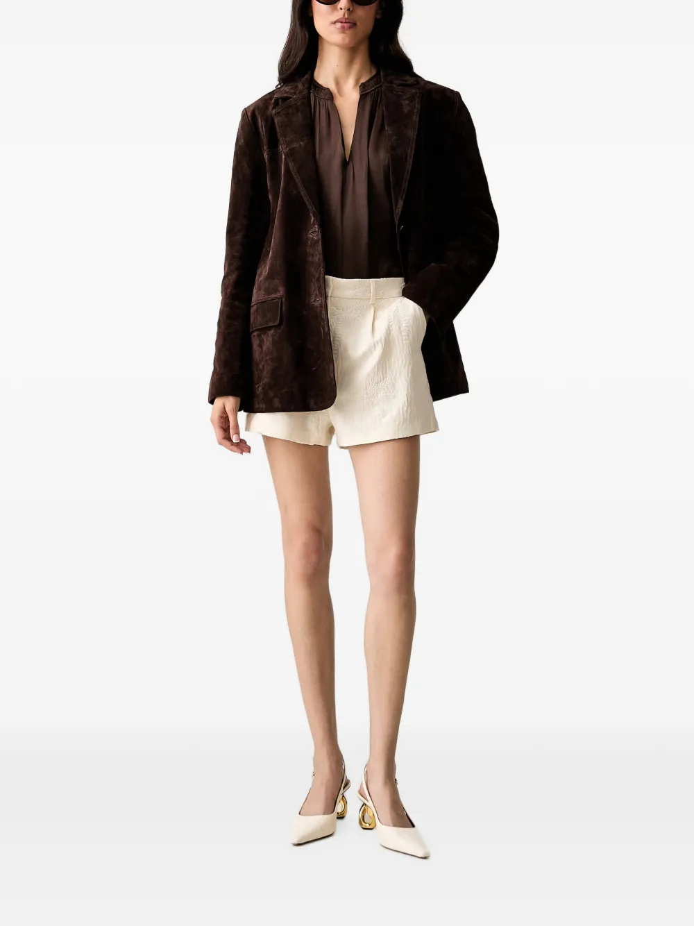 Morgan Geplooide shorts met geborduurde palm Beige