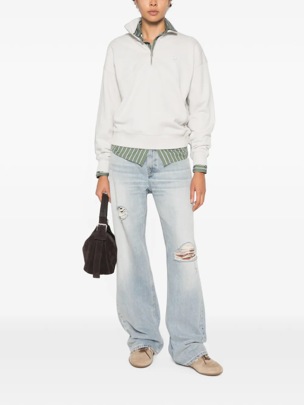 Maison Kitsuné Sweater met korte rits en Fox-patch Grijs