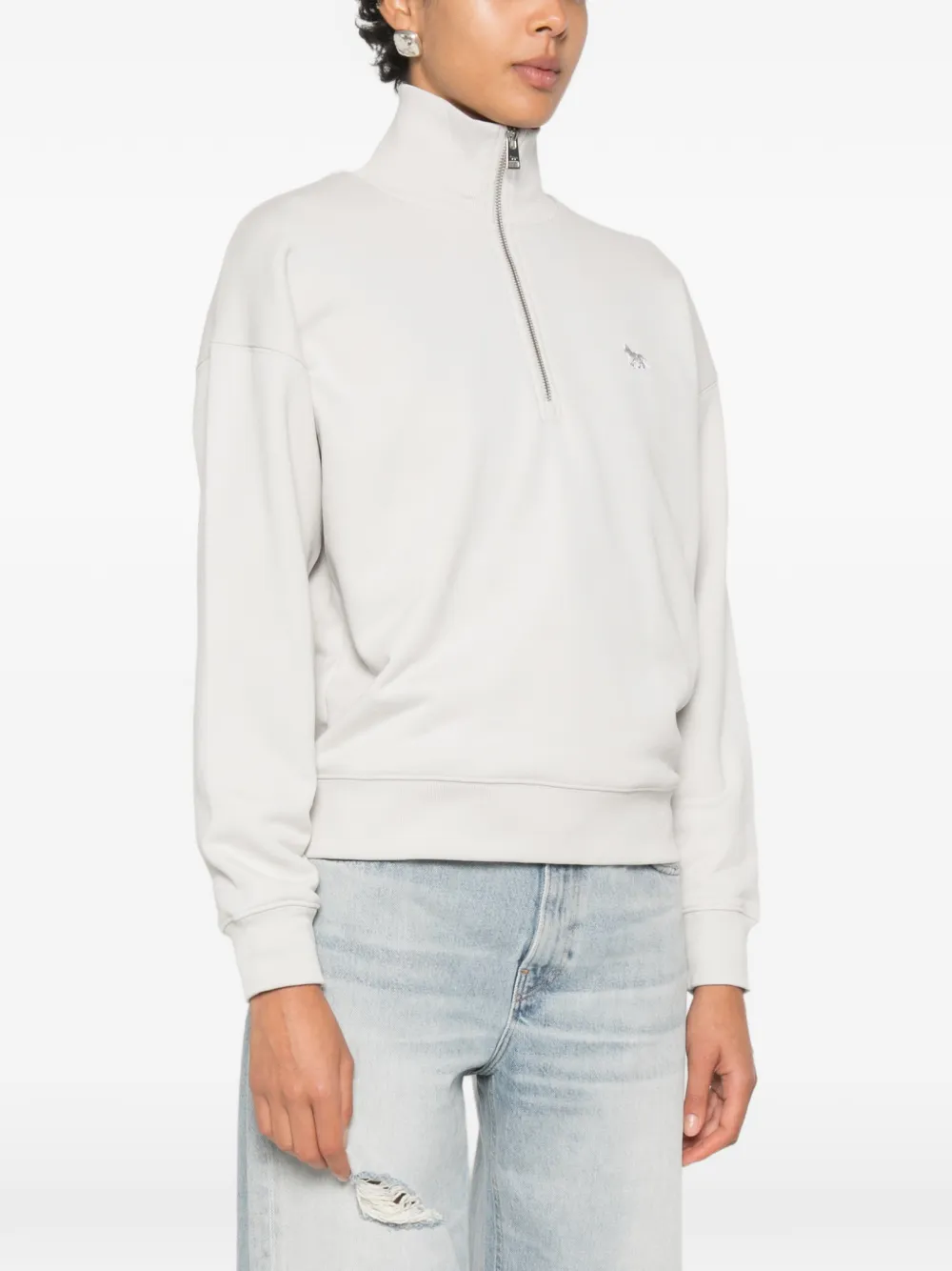 Maison Kitsuné Sweater met korte rits en Fox-patch Grijs