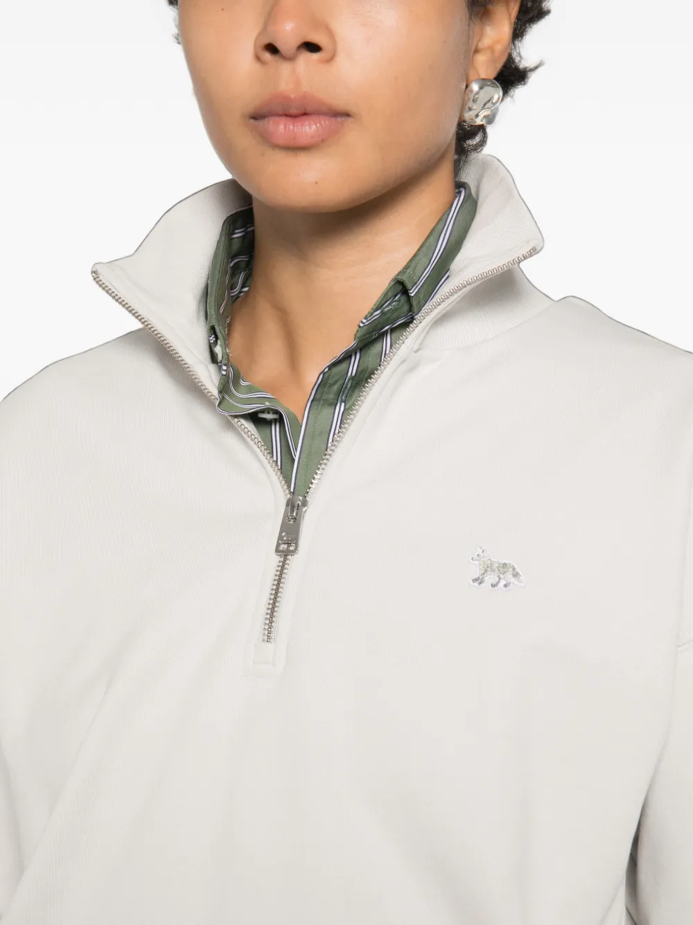 Maison Kitsuné Sweater met korte rits en Fox-patch Grijs