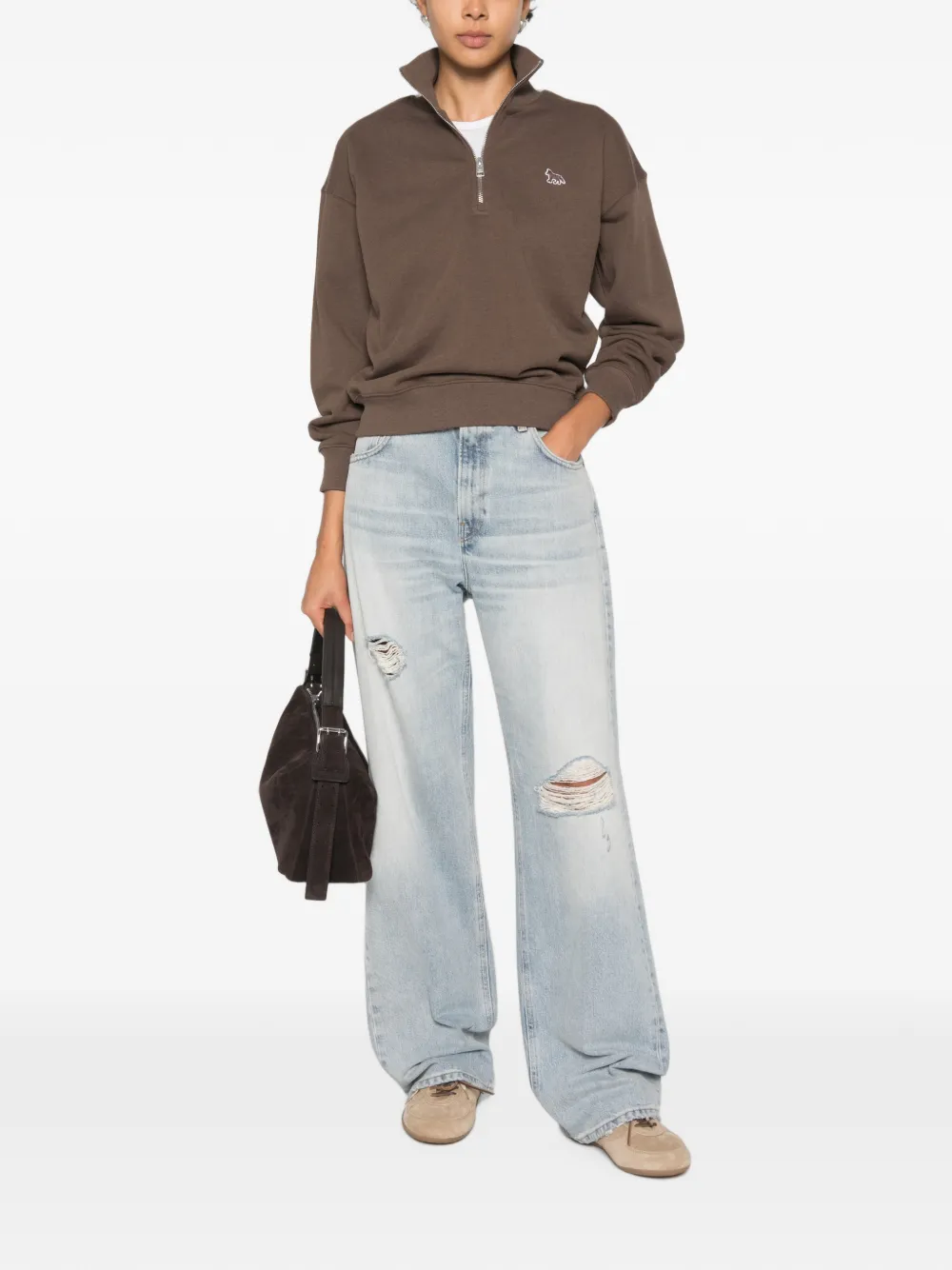 Maison Kitsuné Trui met logo-patch en korte rits Bruin