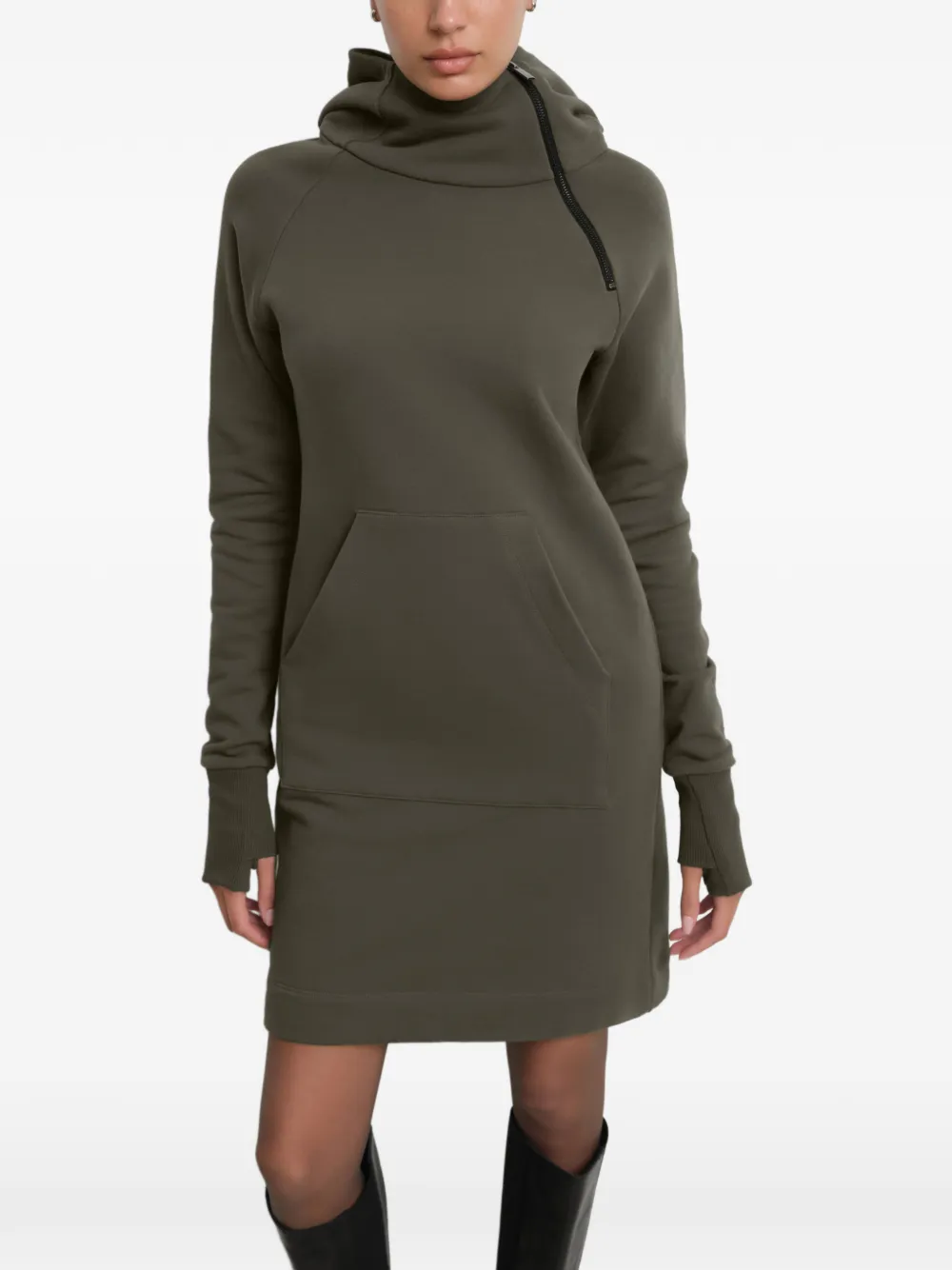 Marcella Tompkins mini-jurk met capuchon en asymmetrische rits Groen