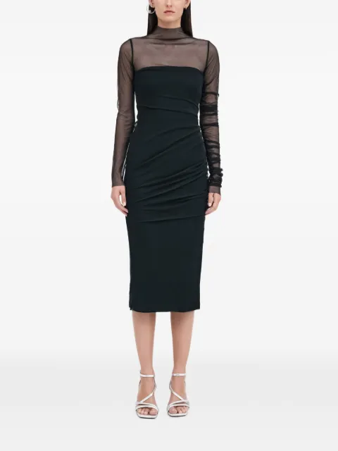 Marcella vestido midi Tehya fruncido con paneles de malla