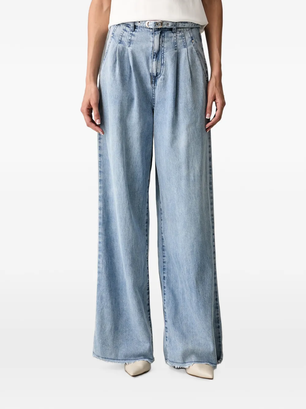 Morgan belted pleated jeans - Blu