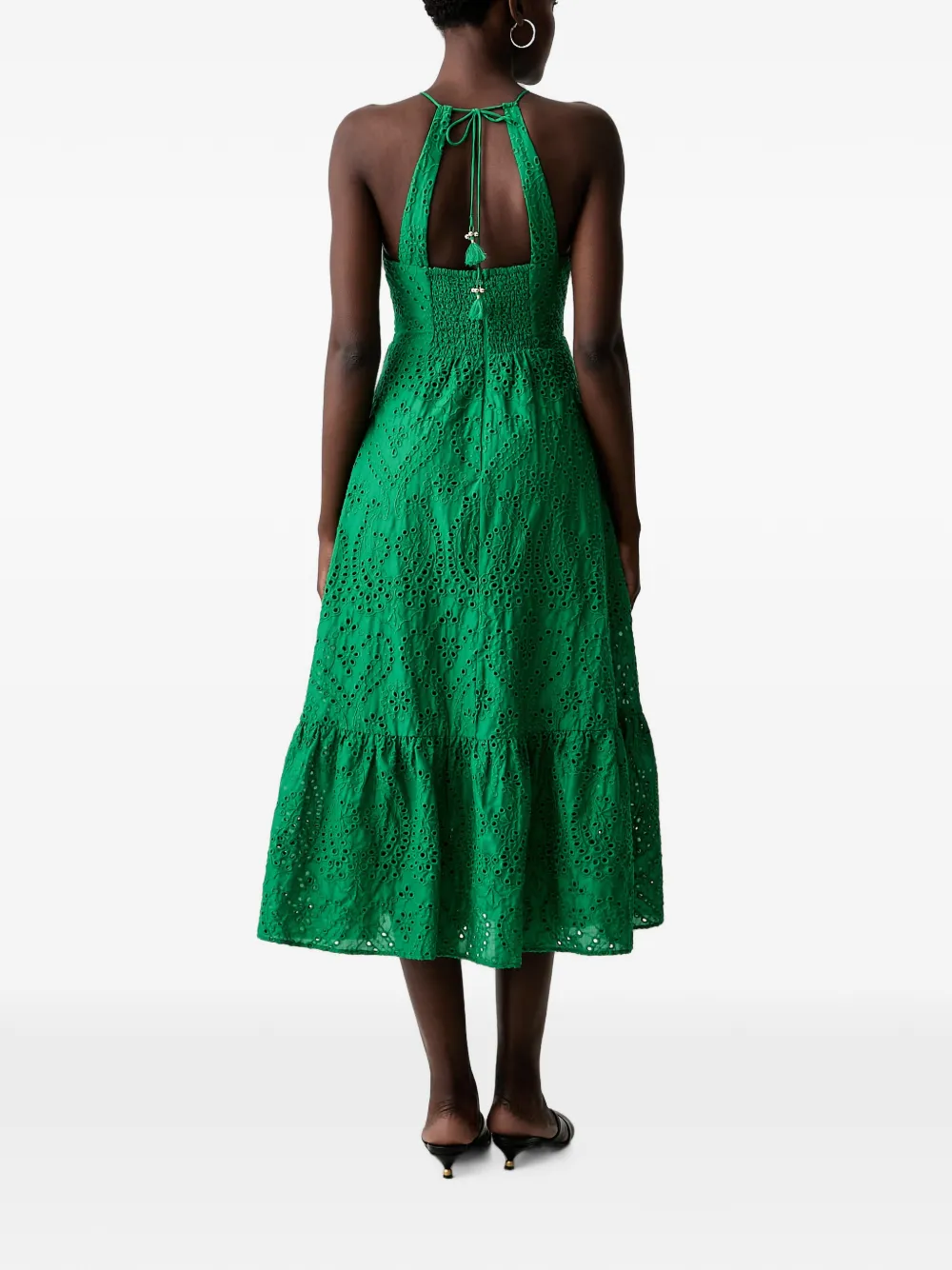 Morgan broderie-anglaise tiered midi dress Groen