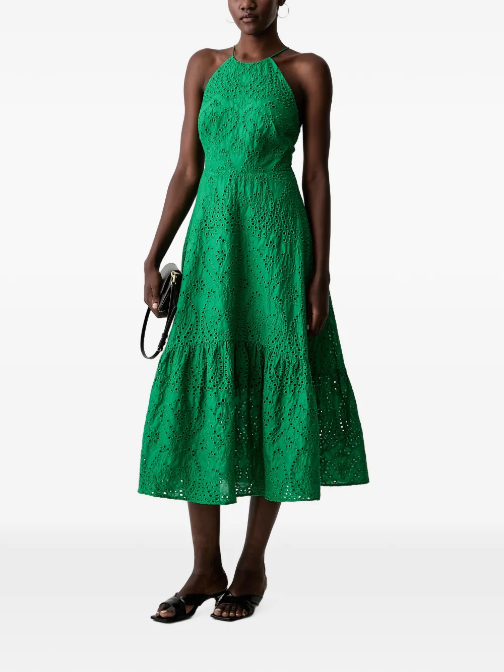 Morgan broderie-anglaise tiered midi dress Groen