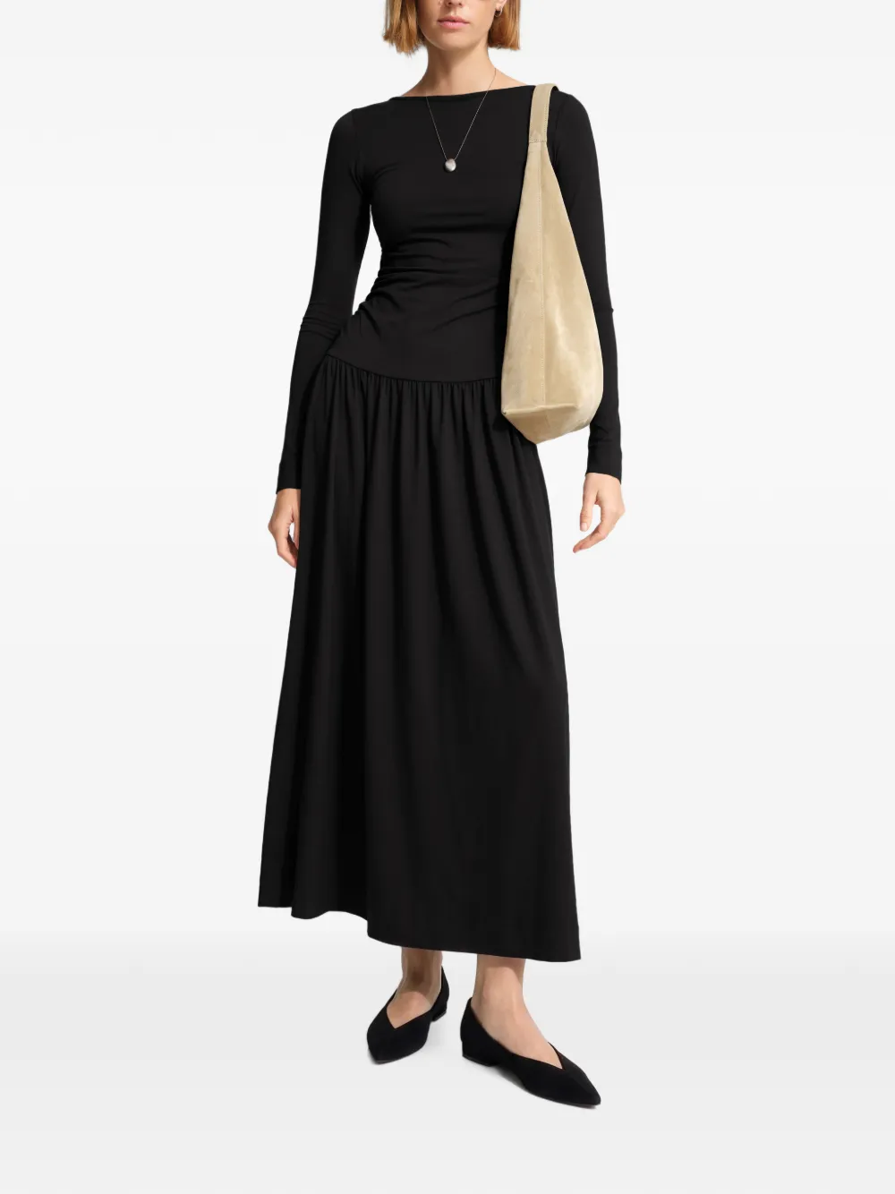 Marcella Lumi maxi-jurk met ruches Zwart