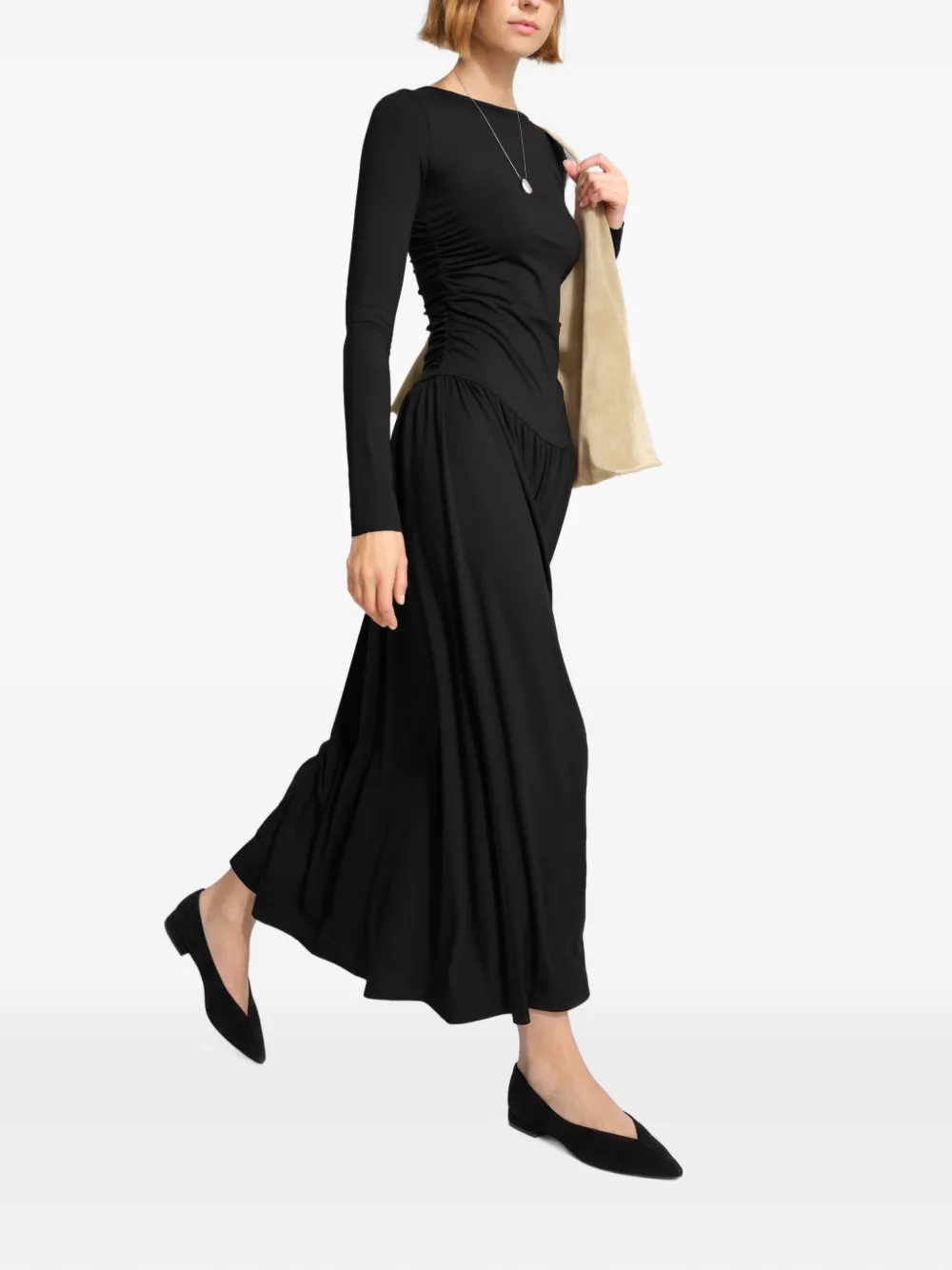 Marcella Lumi maxi-jurk met ruches Zwart