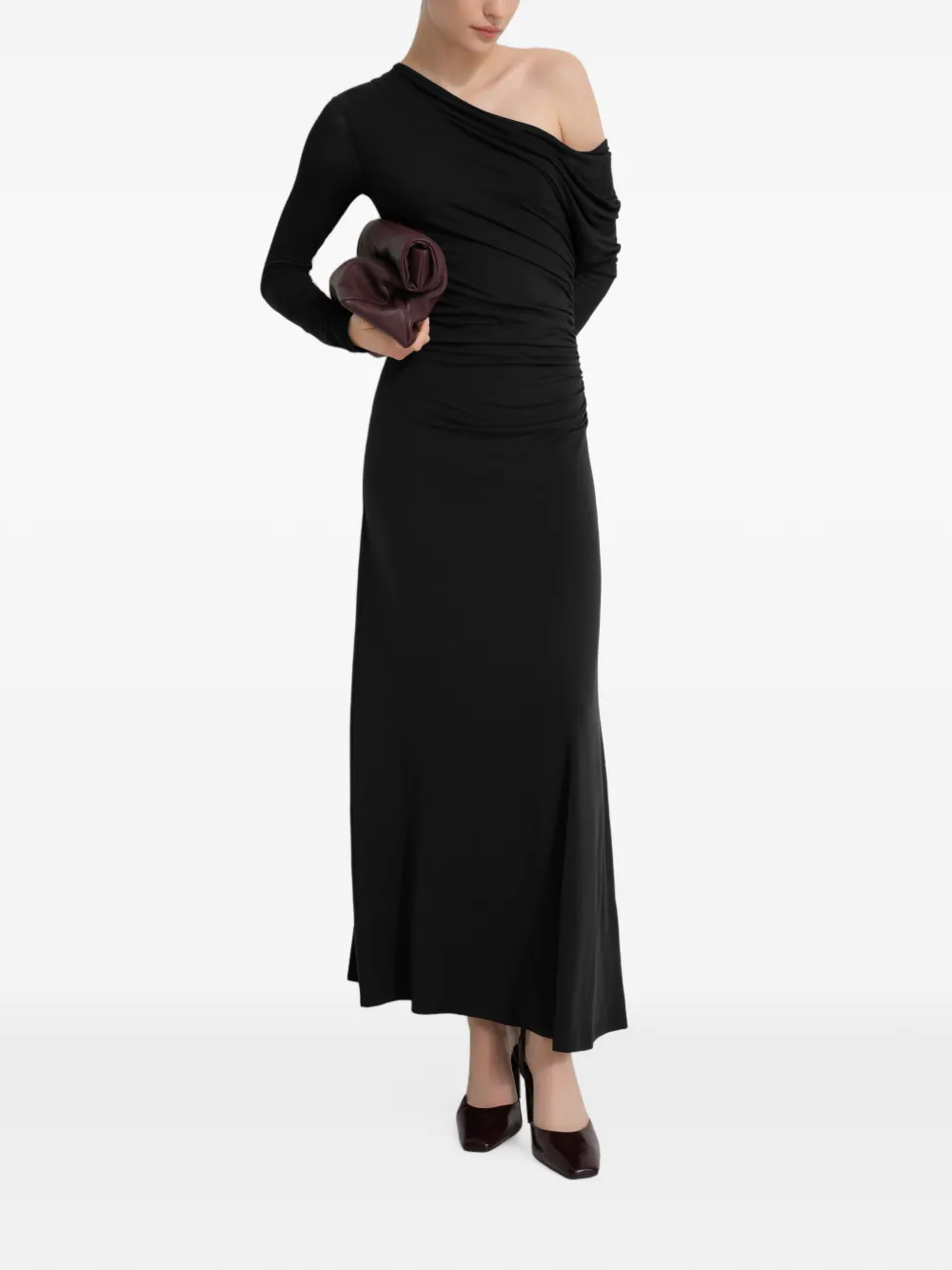 Marcella Ambrose maxi-jurk met ruches en lange mouwen Zwart
