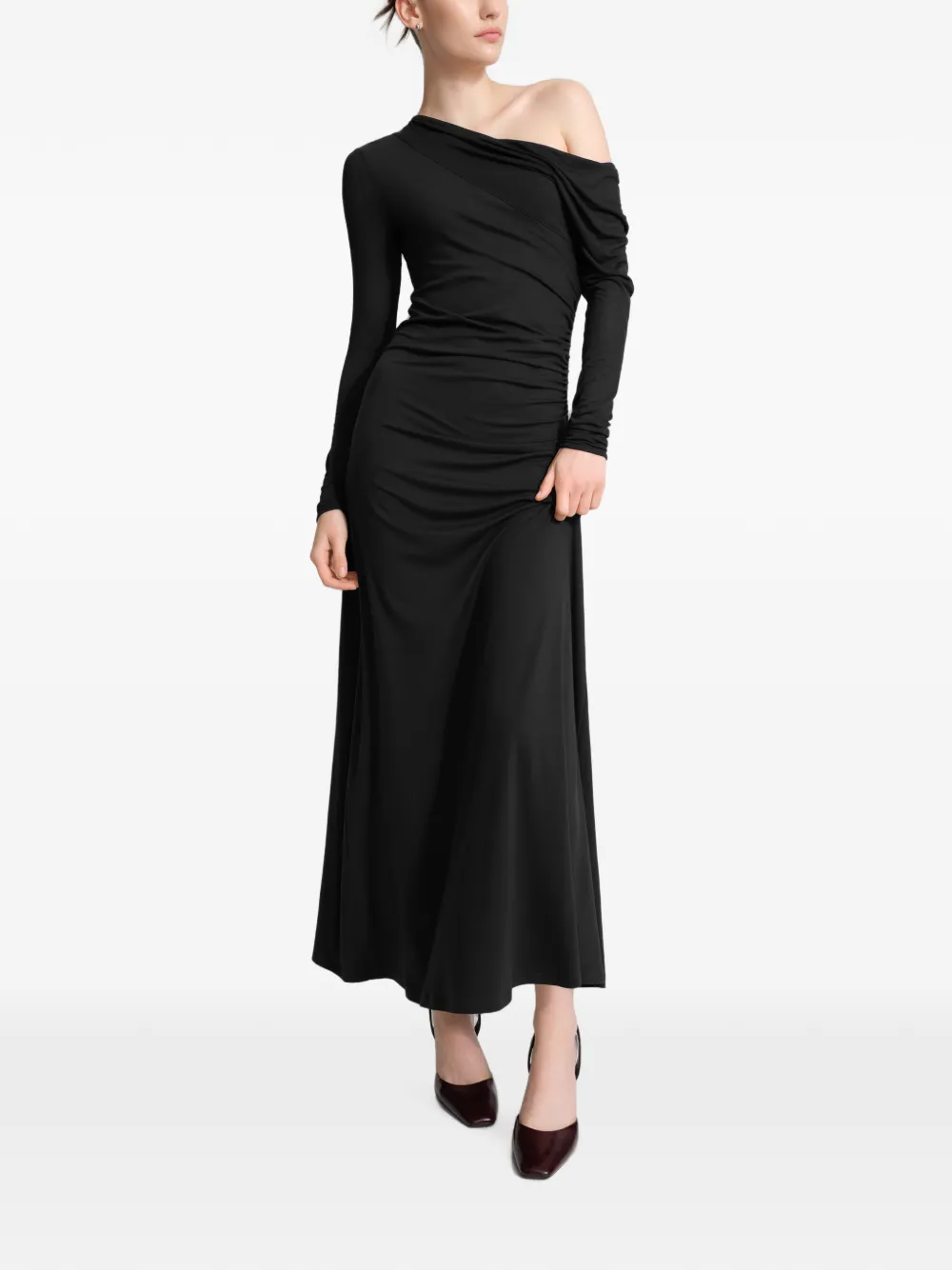 Marcella Ambrose maxi-jurk met ruches en lange mouwen Zwart