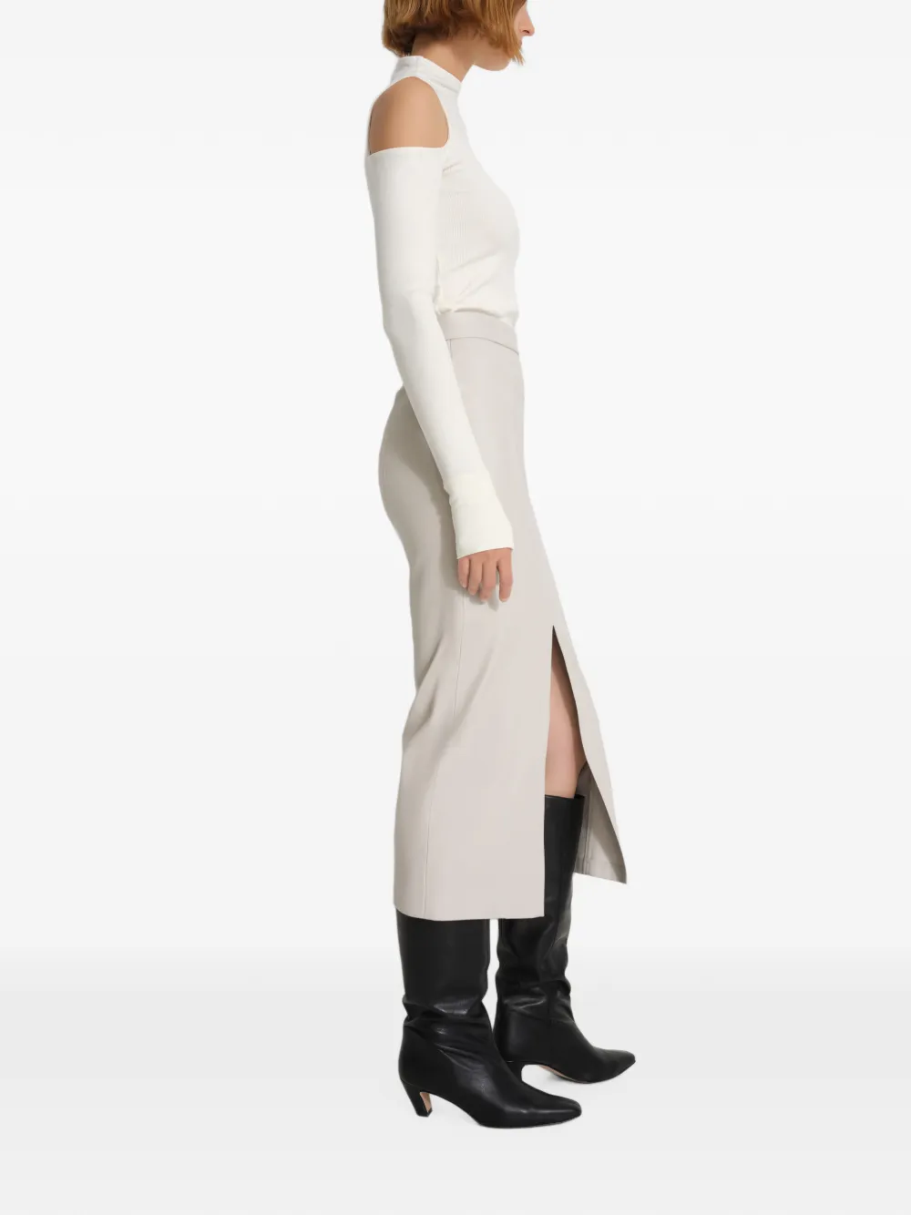 Marcella Nerida midi-kokerrok met split Beige