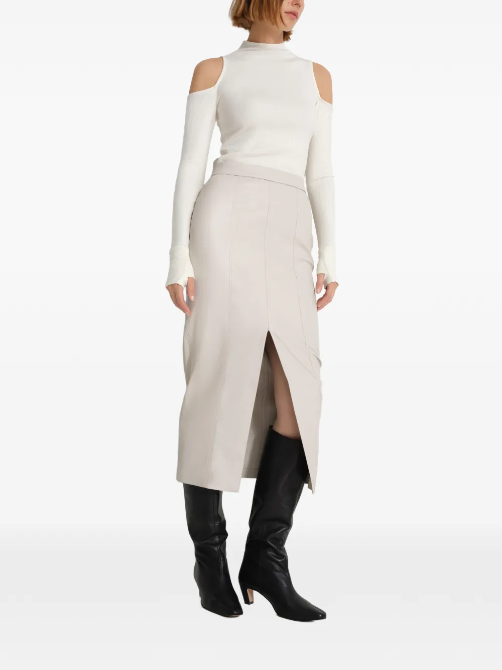 Marcella Nerida midi-kokerrok met split Beige
