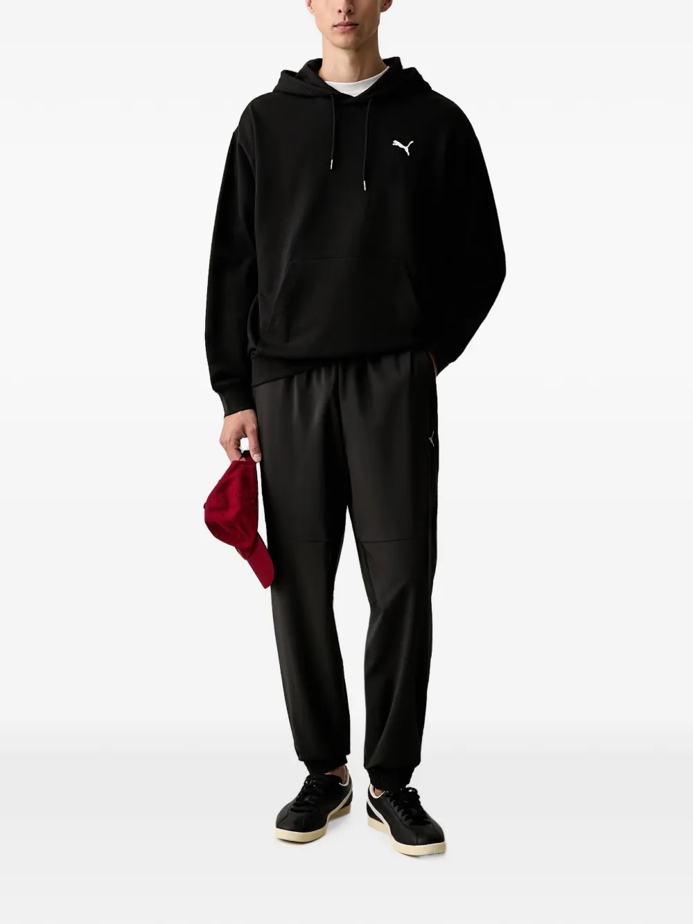 PUMA Wafelgebreide hoodie met logoprint Zwart