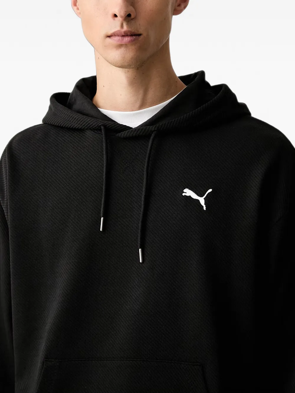 PUMA Wafelgebreide hoodie met logoprint Zwart