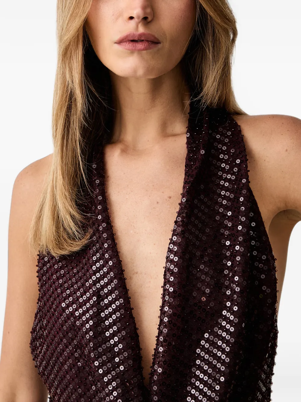 Bardot Nola midi-jurk met halternek en pailletten Paars