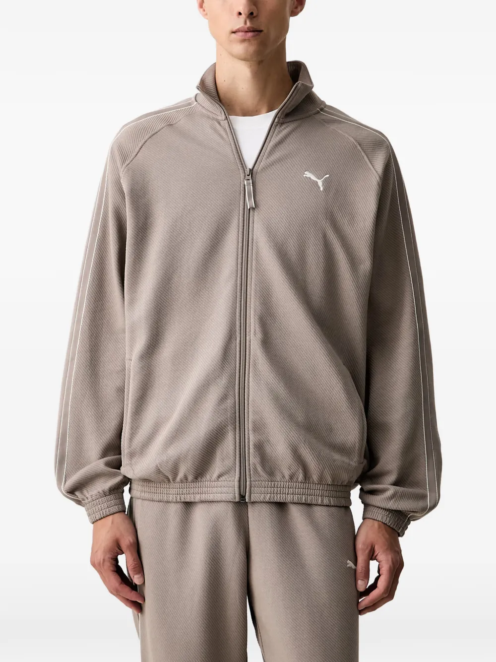 PUMA logo-embroidered zip-up sweater - Toni neutri