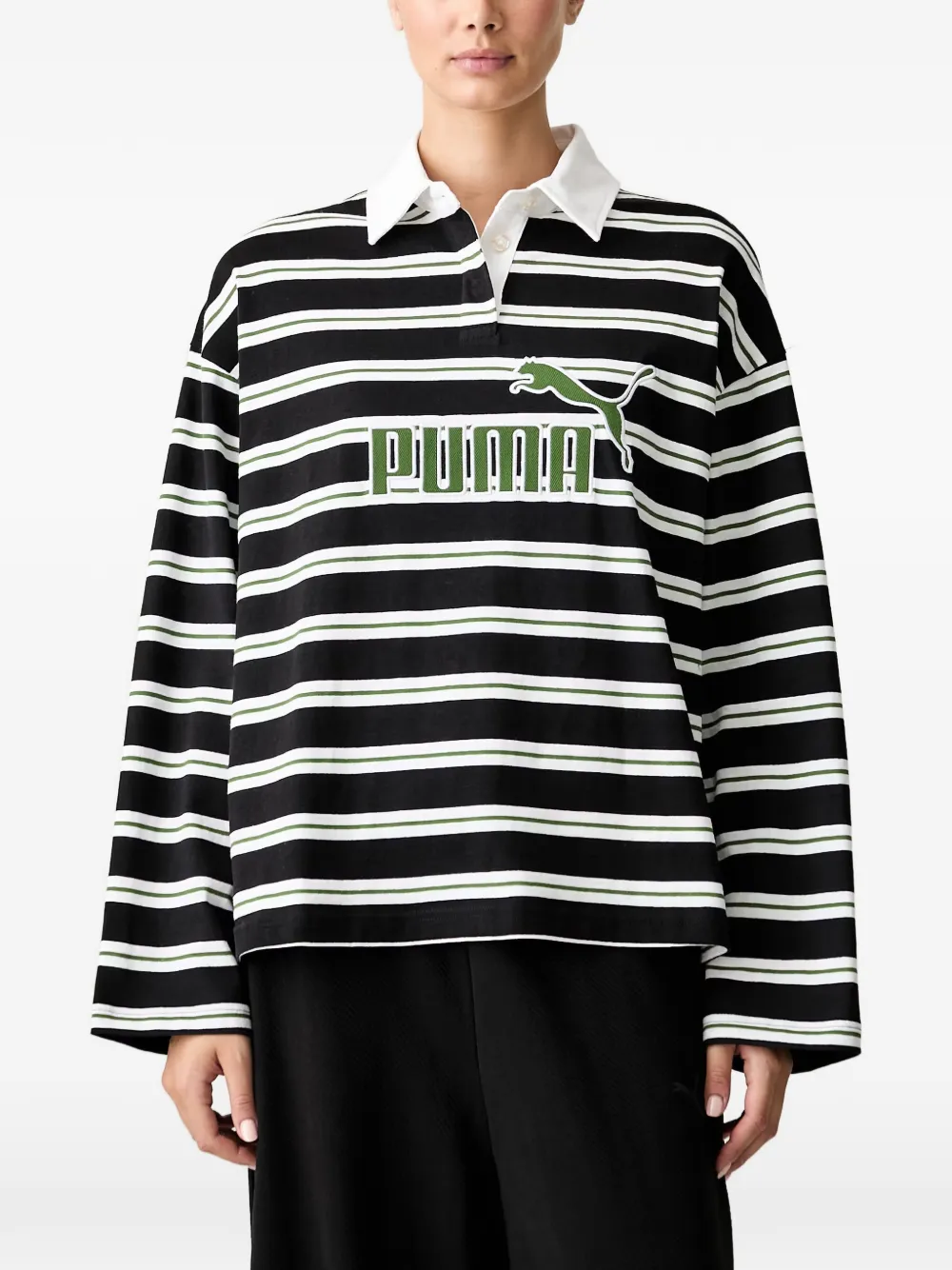 PUMA striped logo-embroidered polo shirt - Nero