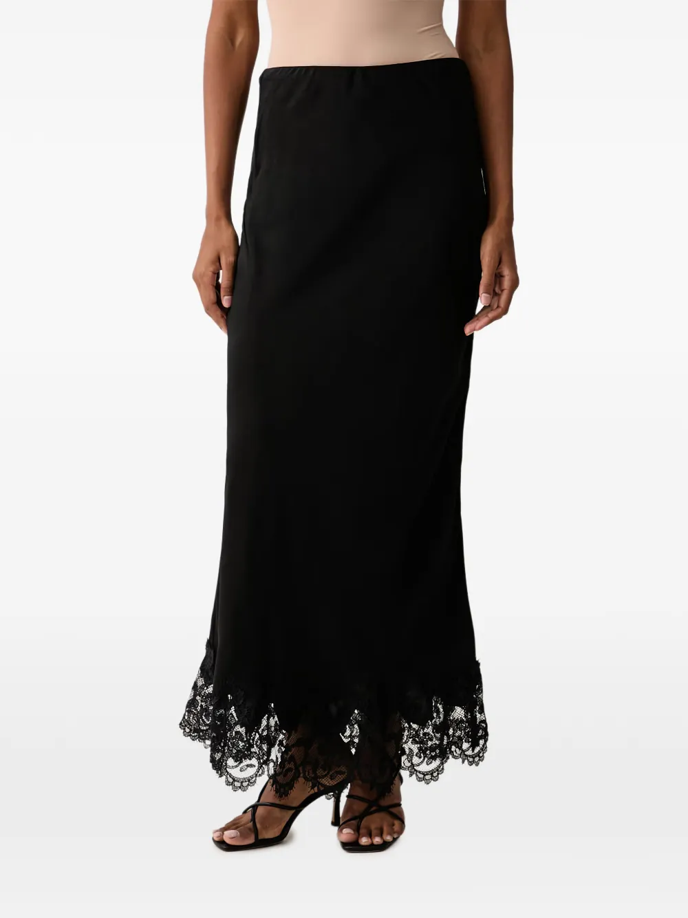 Bardot Elisan lace-trim satin-finish maxi skirt - Noir Bardot Elisan lace-trim satin-finish maxi skirt - Noir