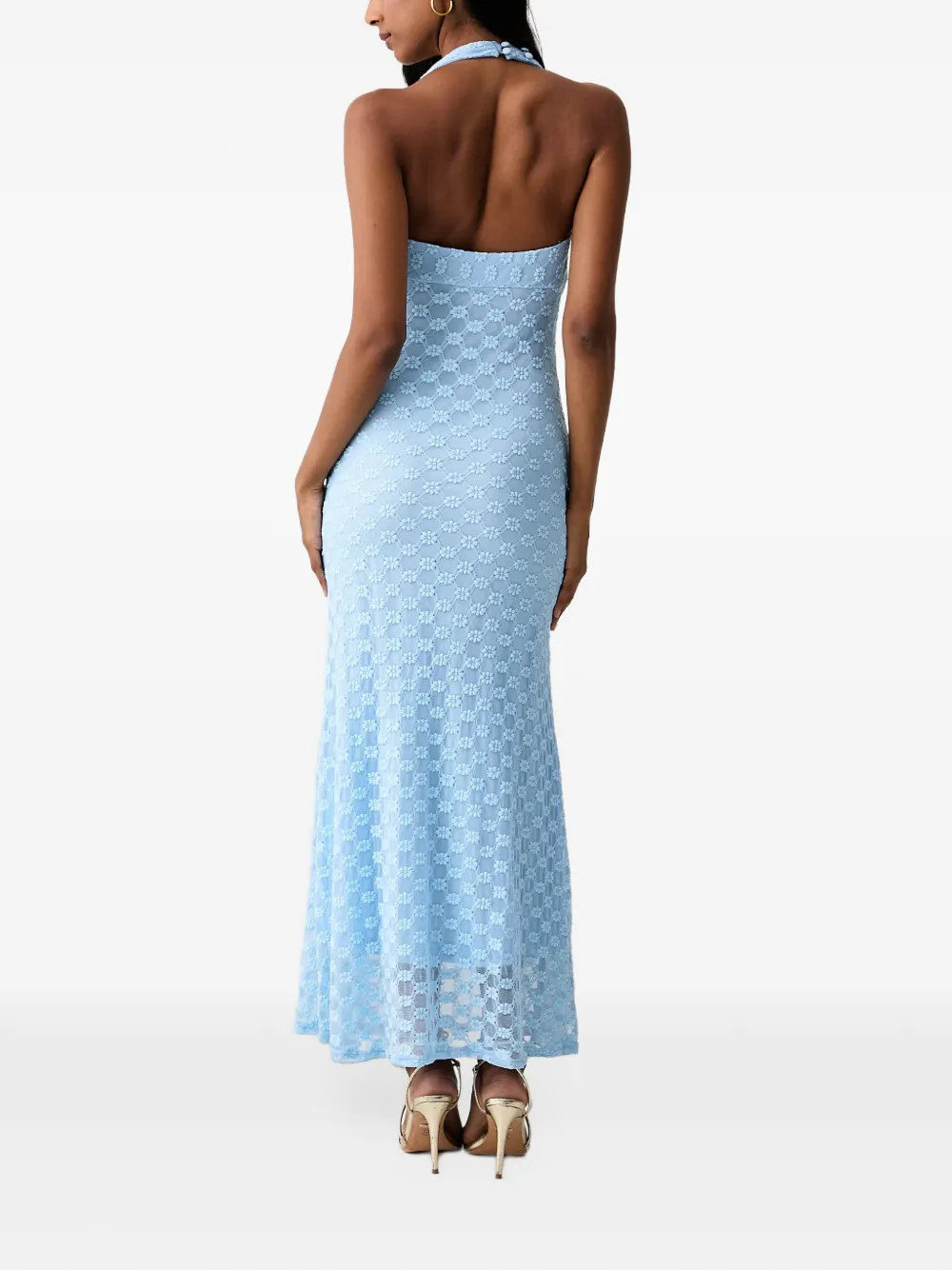 Bardot Mariko maxi-jurk met halternek en bloemenkant Blauw