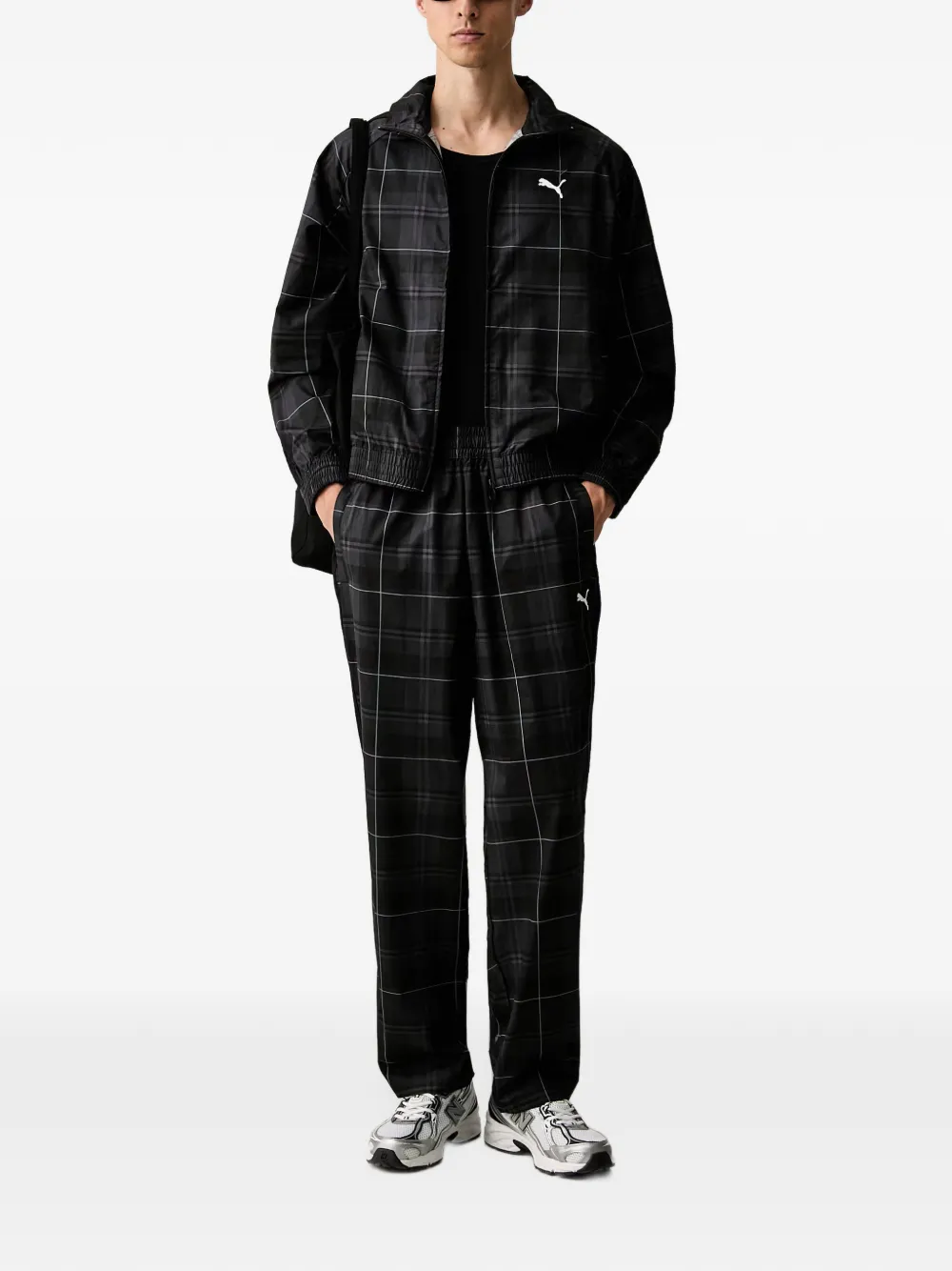 PUMA T7 relaxed tartan track jacket Zwart