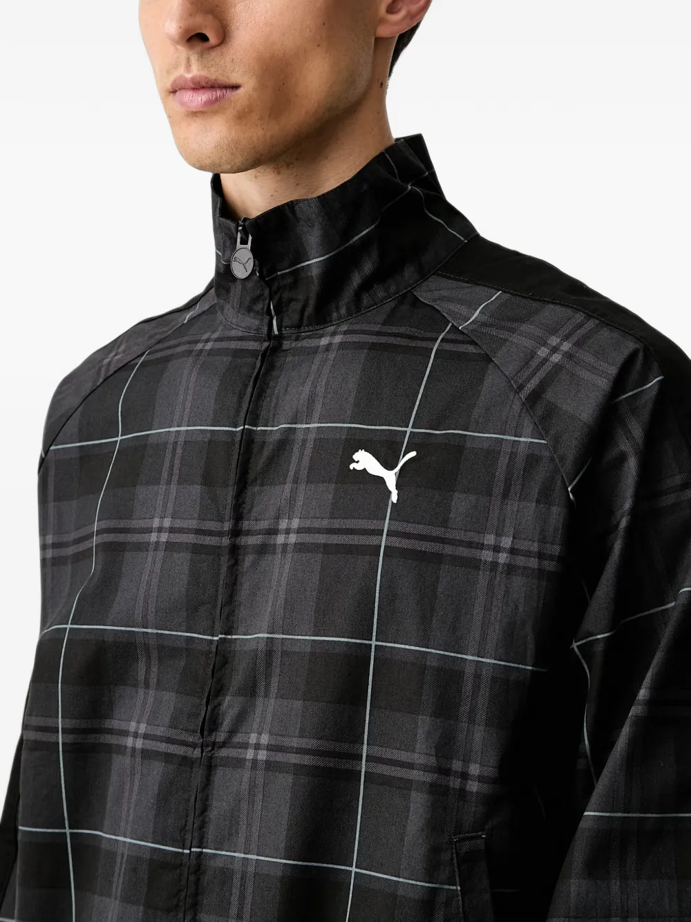 PUMA T7 relaxed tartan track jacket Zwart