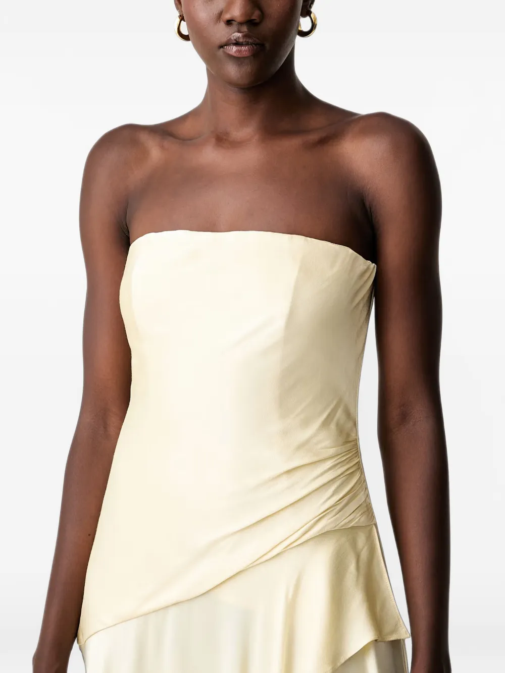 Bardot Lorenza strapless midi-jurk met ruches Beige