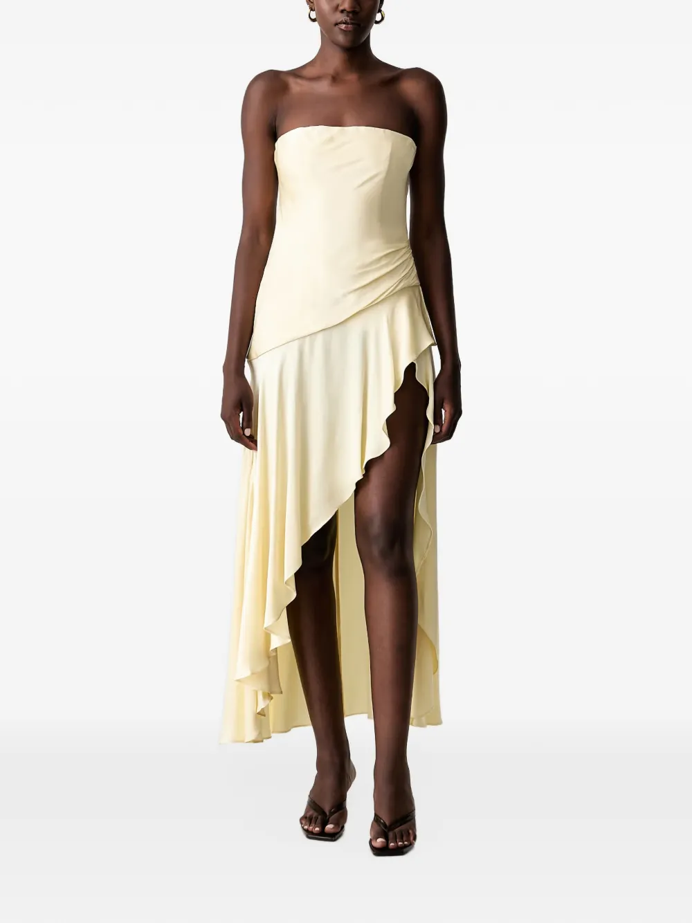 Bardot Lorenza strapless midi-jurk met ruches Beige