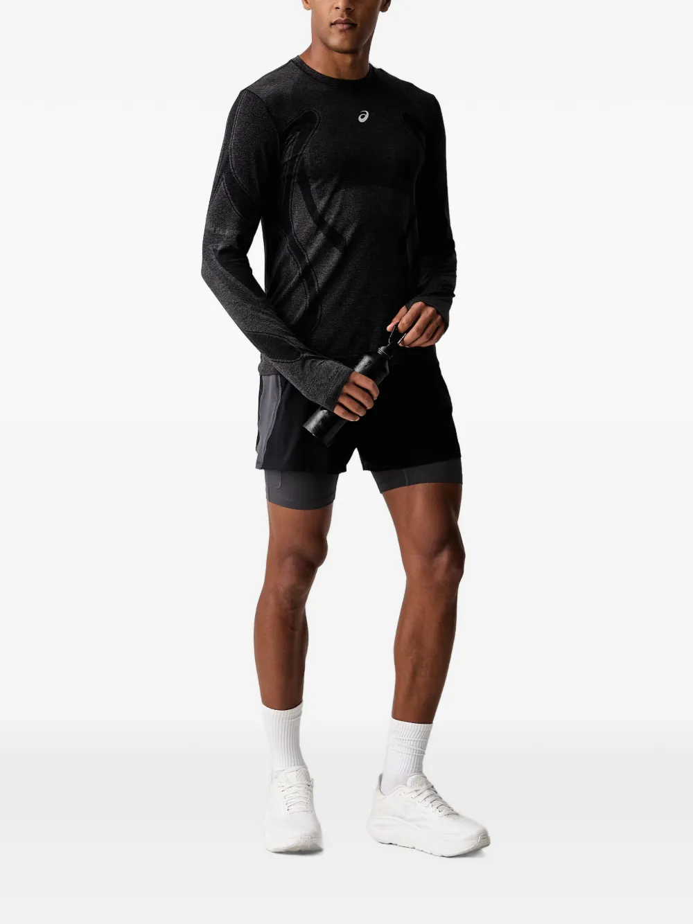 ASICS Road Seamless logo-print thumb-slot T-shirt Zwart