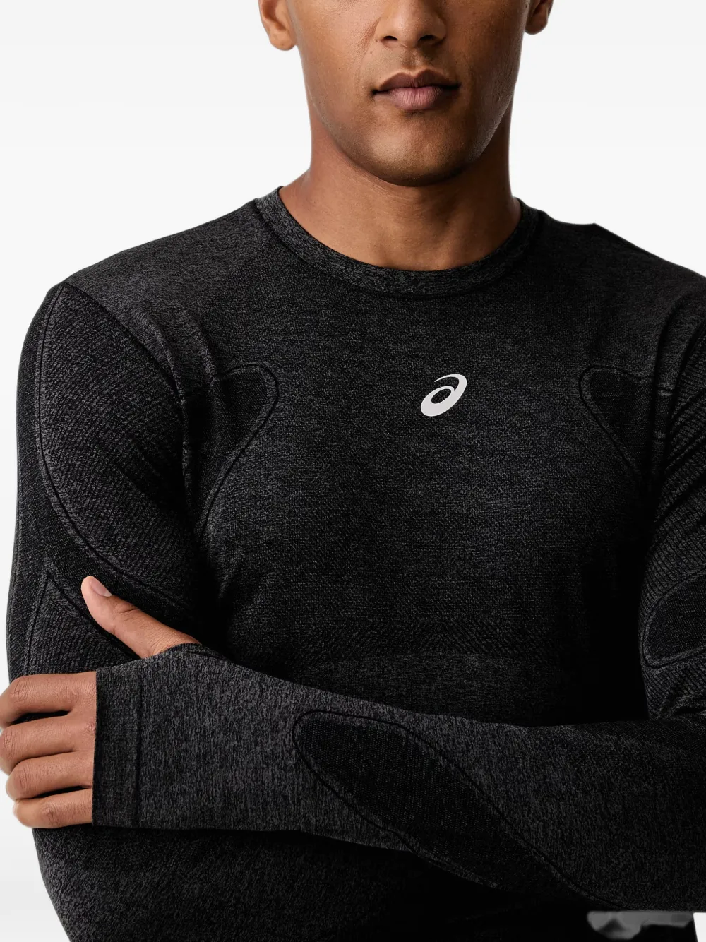 ASICS Road Seamless logo-print thumb-slot T-shirt Zwart