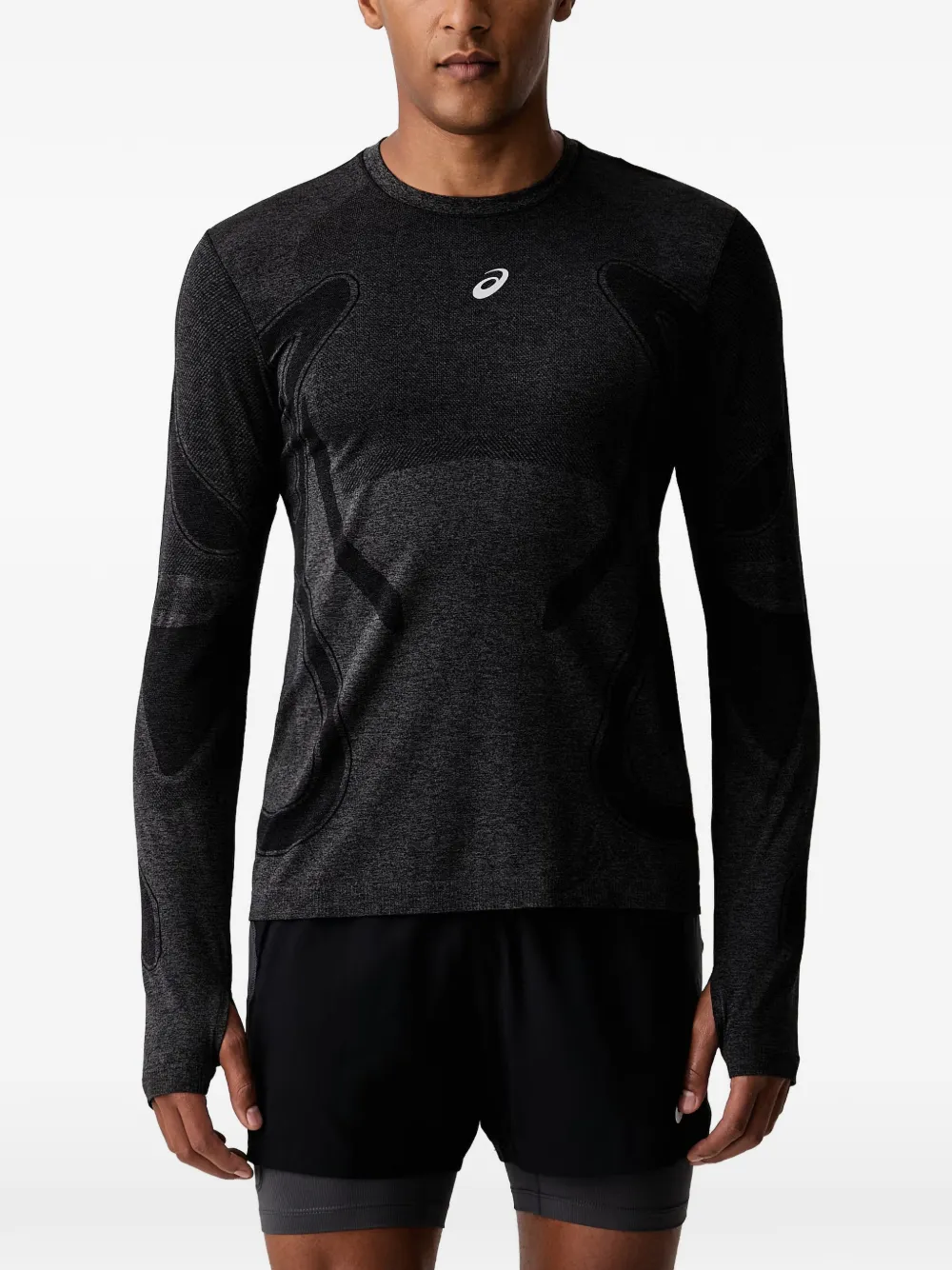ASICS Road Seamless logo-print thumb-slot T-shirt Zwart