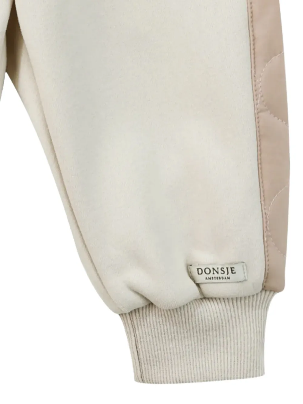 Donsje Noorien trainingsbroek met gewatteerd vlak en geribbelde afwerking Beige