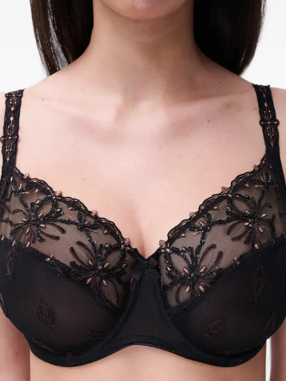 Chantelle Champs Elysees embroidered mesh-panel bra Zwart