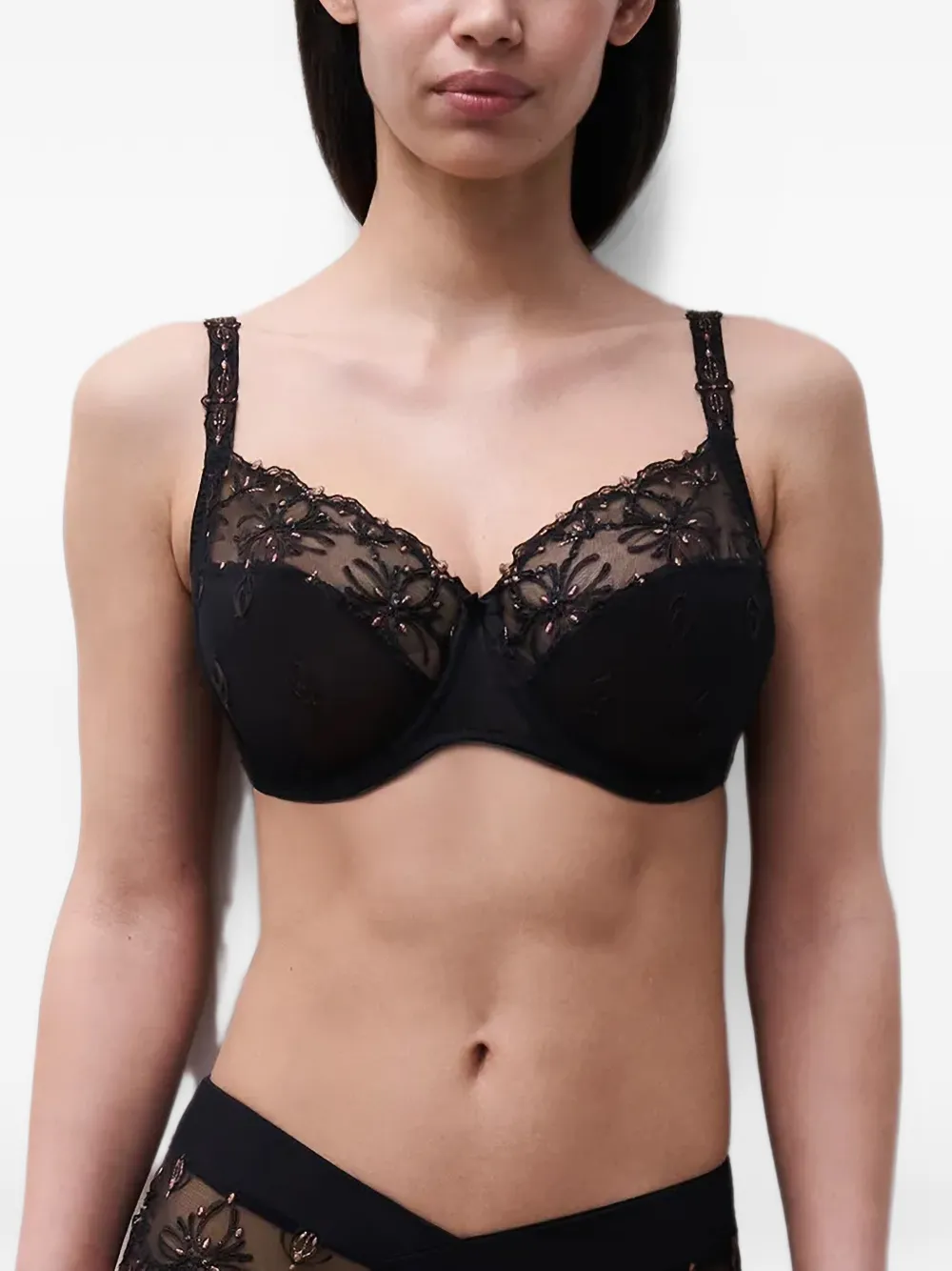 Chantelle Champs Elysees embroidered mesh-panel bra - Nero