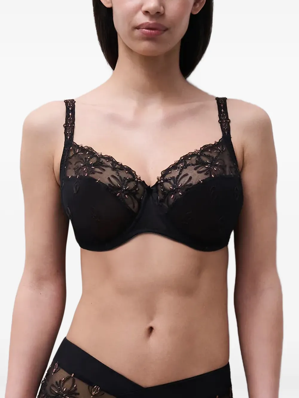 Chantelle Champs Elysees embroidered mesh-panel bra - Nero