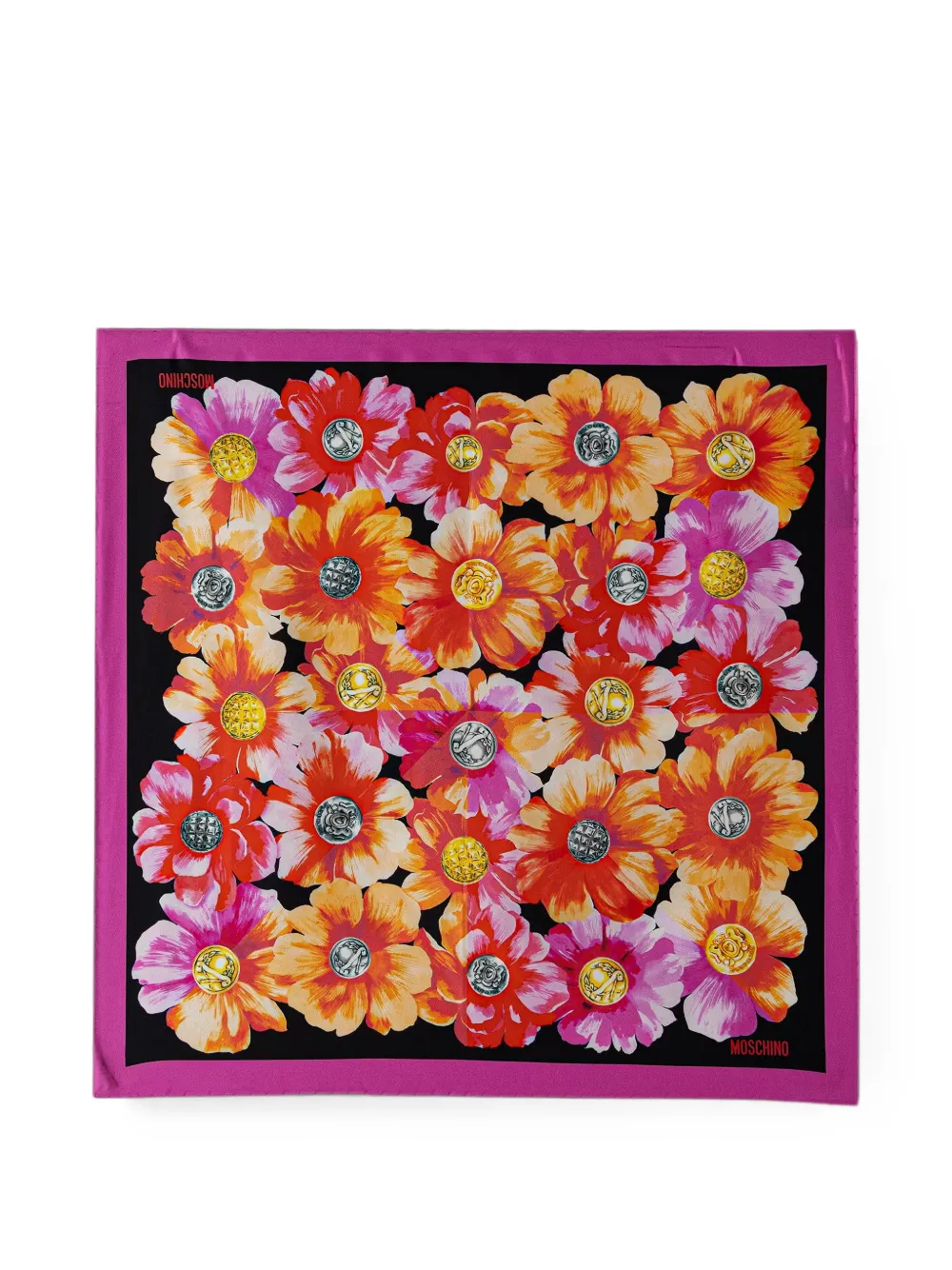 Moschino floral-print button-motif scarf - Nero