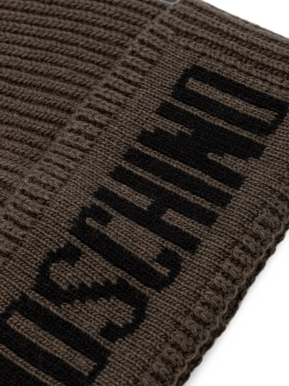 Moschino Ribgebreide logo intarsia muts Bruin