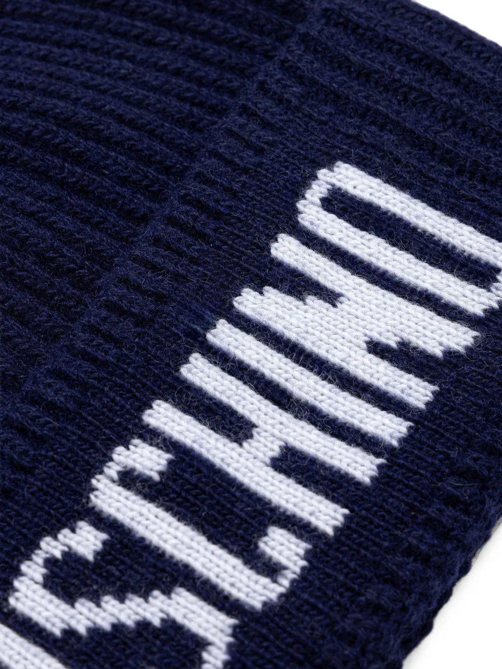 Moschino Ribgebreide muts verfraaid met logo Blauw
