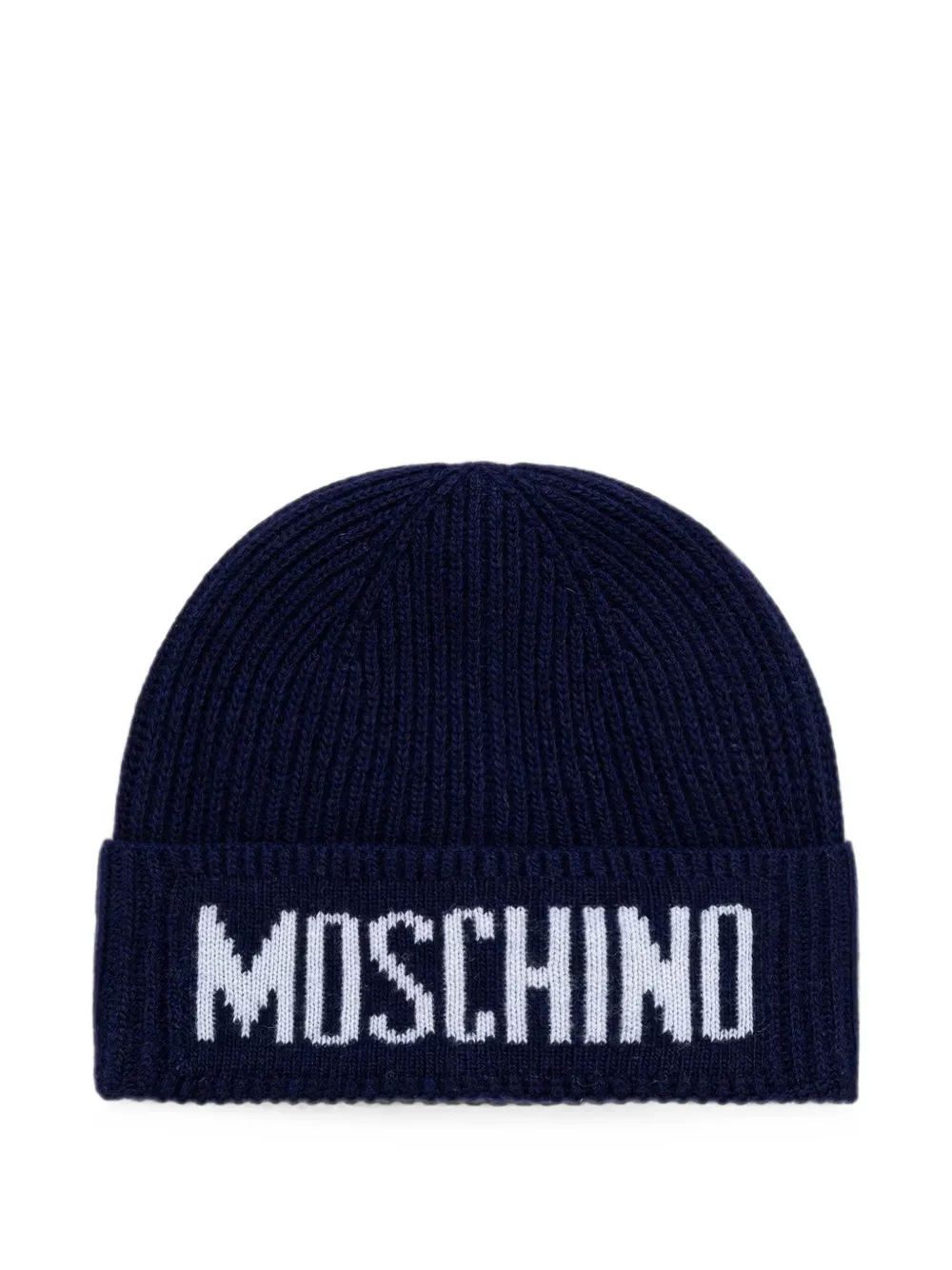 Moschino logo-embellishment ribbed-knit beanie hat - Blu