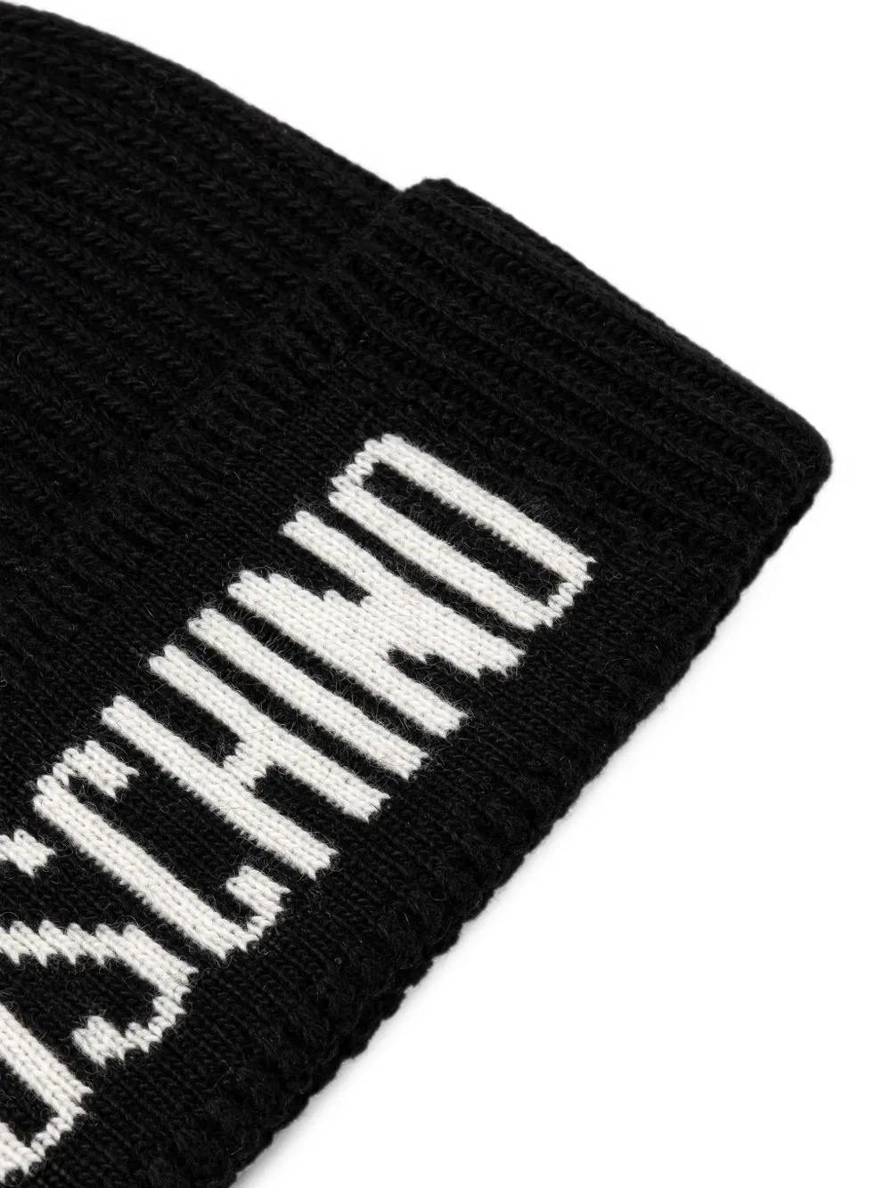 Moschino Ribgebreide logo intarsia muts Zwart