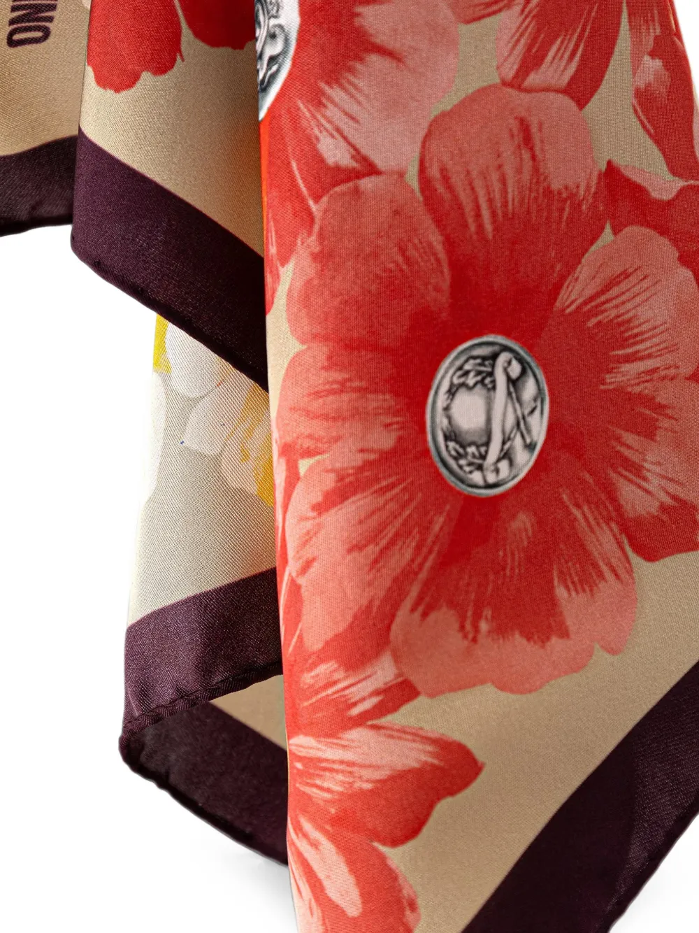 Moschino floral-print button-motif scarf Rood