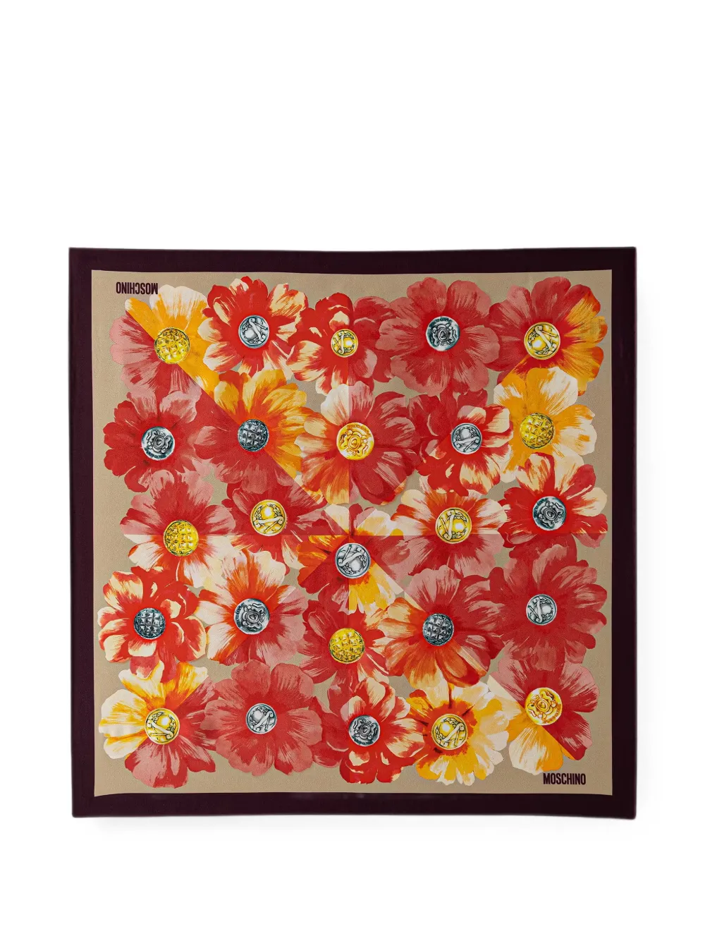 Moschino floral-print button-motif scarf - Rosso