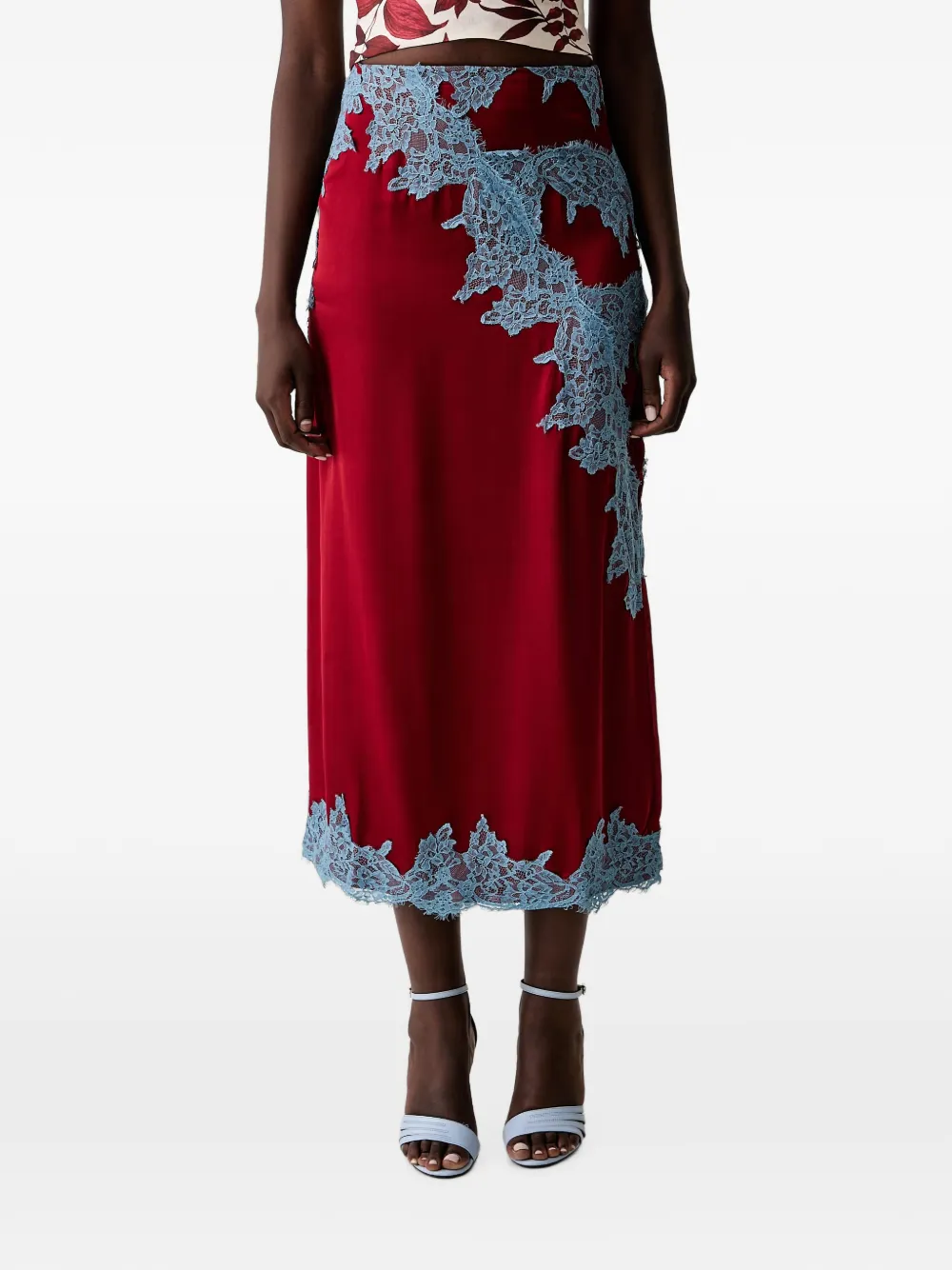 NEVER FULLY DRESSED lace-appliqué midi skirt
