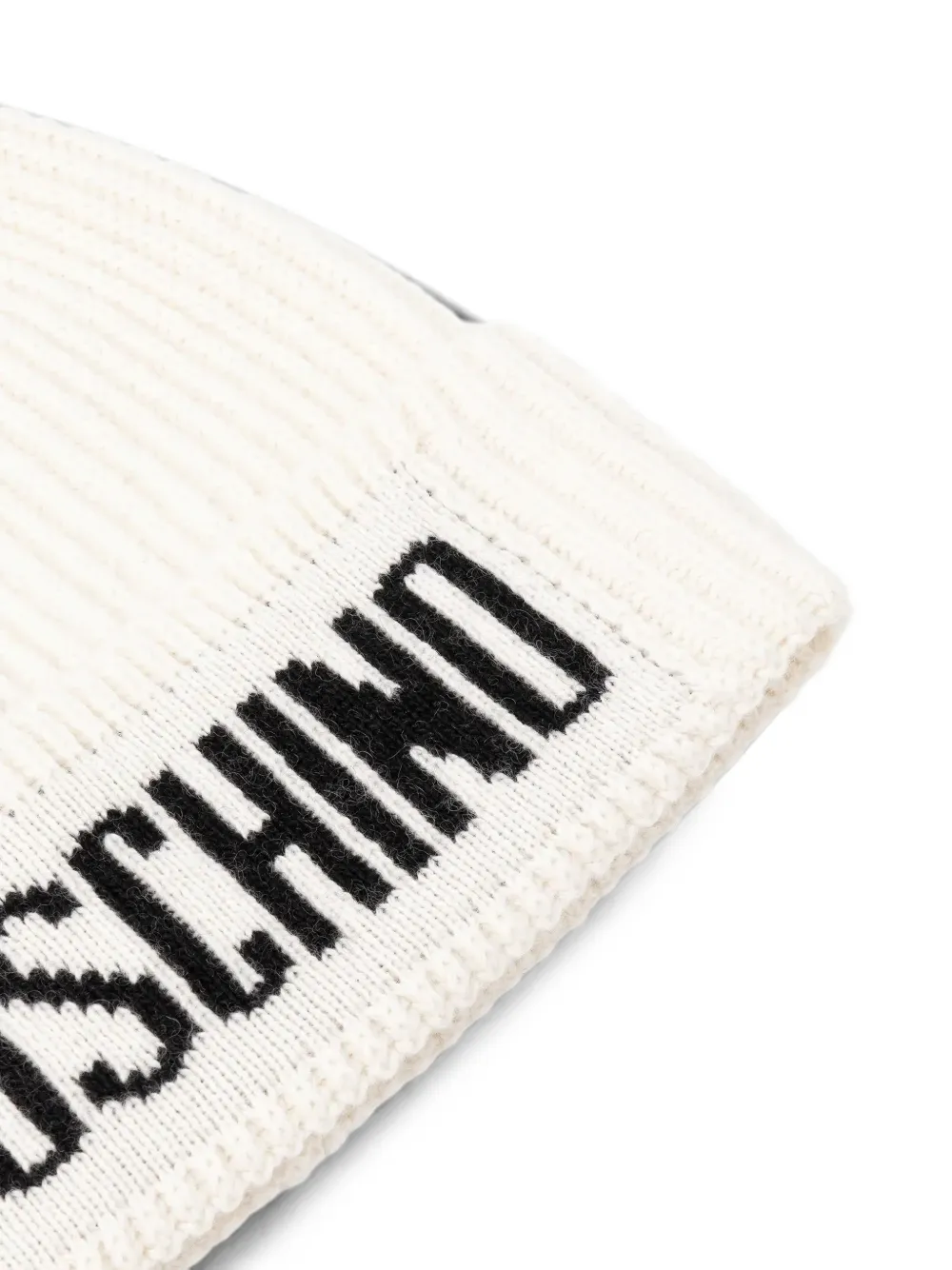 Moschino Ribgebreide logo intarsia muts Beige