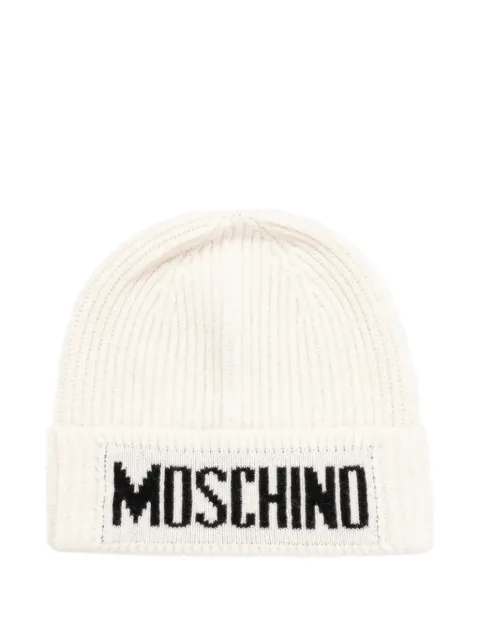 Moschino logo-intarsia ribbed-knit beanie hat