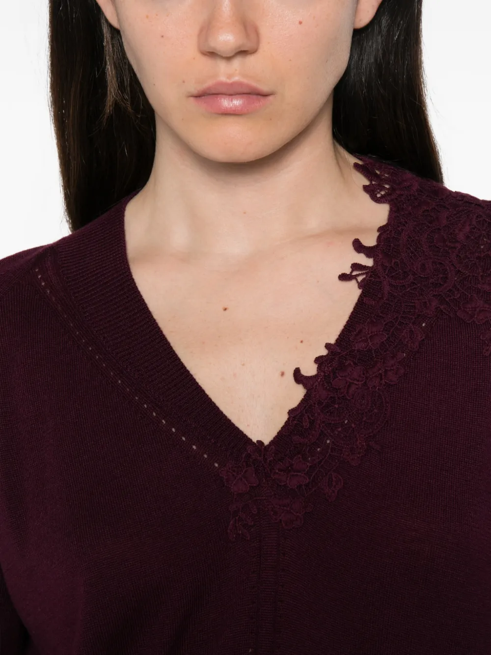 Ermanno Scervino Maglia trui met kanten afwerking en V-hals Paars