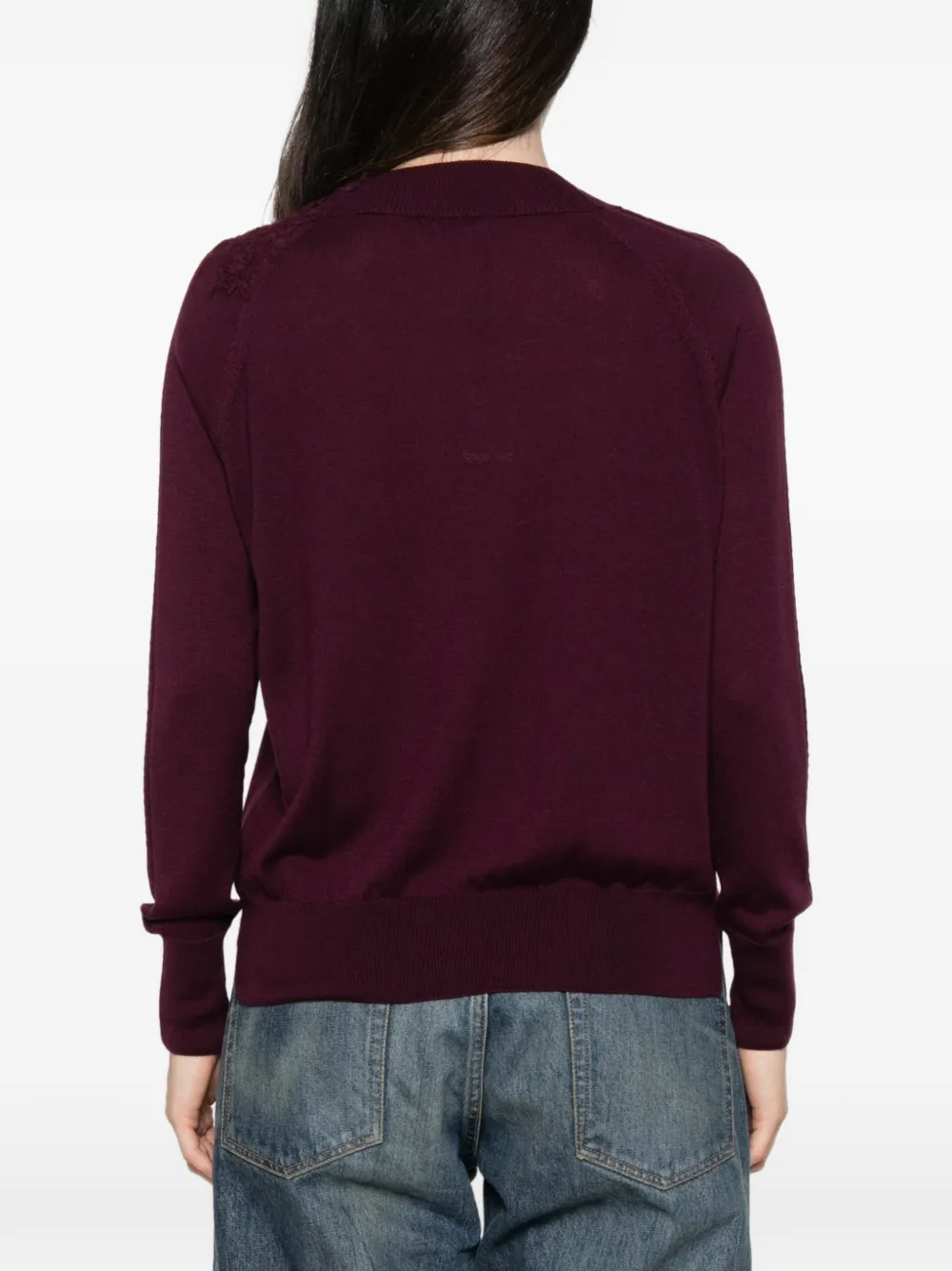 Ermanno Scervino Maglia trui met kanten afwerking en V-hals Paars